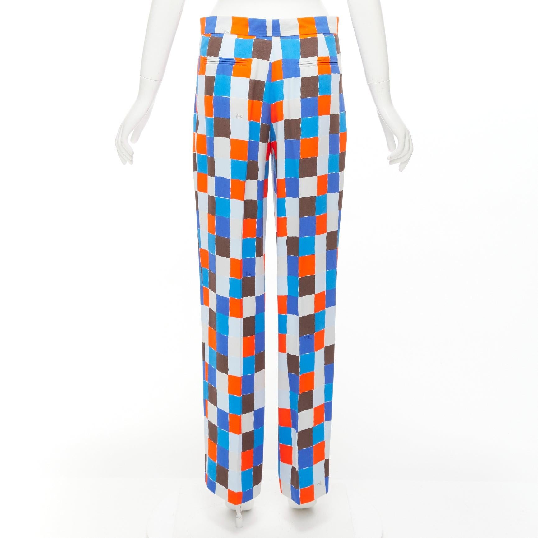 EMILIO PUCCI Pantalon taille moyenne à carreaux bleu aquarelle Runway IT38 XS Pour femmes en vente