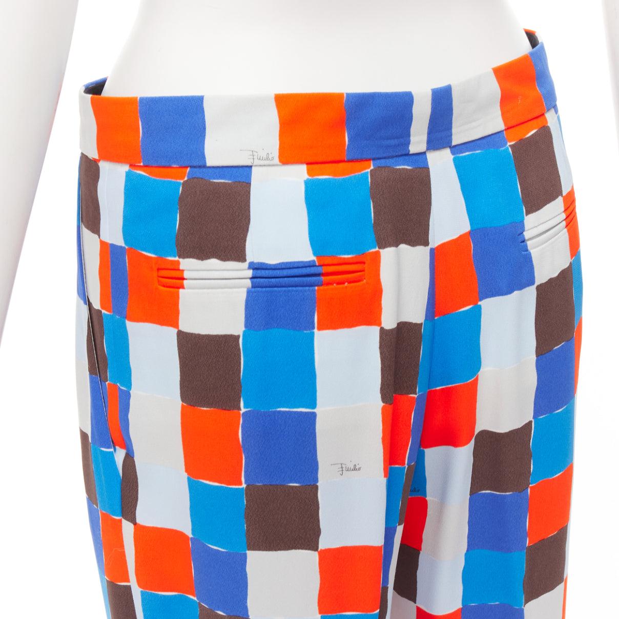 EMILIO PUCCI Runway orange blue watercolour check mid waist pants IT38 XS For Sale 3