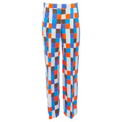 EMILIO PUCCI Runway orange blue watercolour check mid waist pants IT38 XS