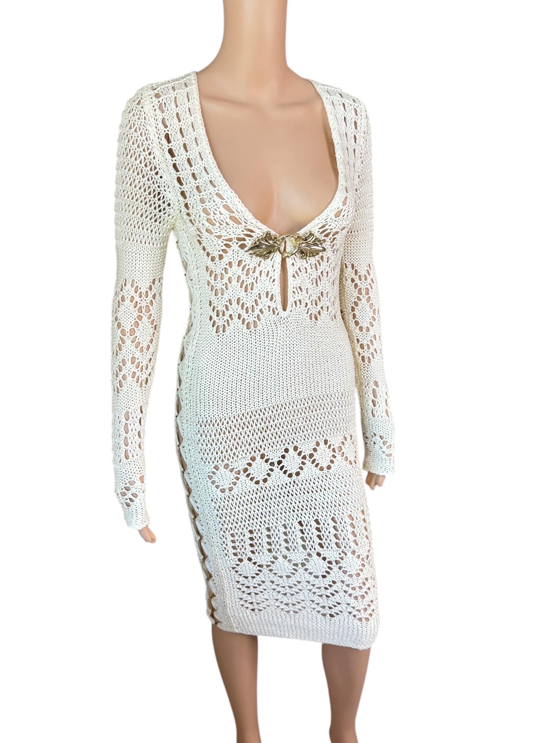 Emilio Pucci S/S 2011 Vestido Marfil de Punto Abierto de Crochet con Recorte Adornado en venta 5
