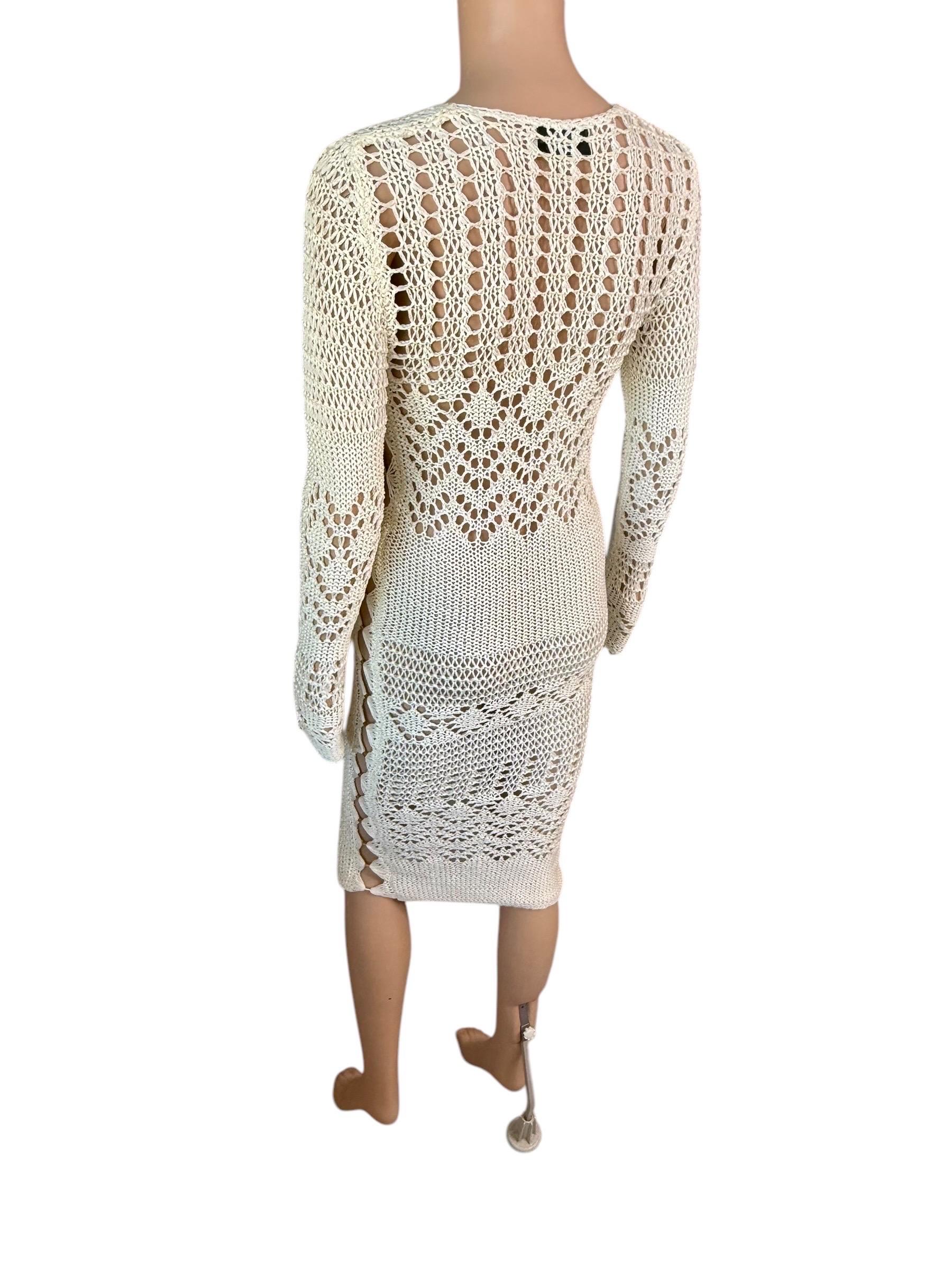 Emilio Pucci S/S 2011 Vestido Marfil de Punto Abierto de Crochet con Recorte Adornado en venta 6
