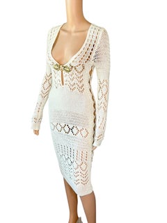 Emilio Pucci S/S 2011 Embellished Cutout Crochet Open Knit Ivory Dress