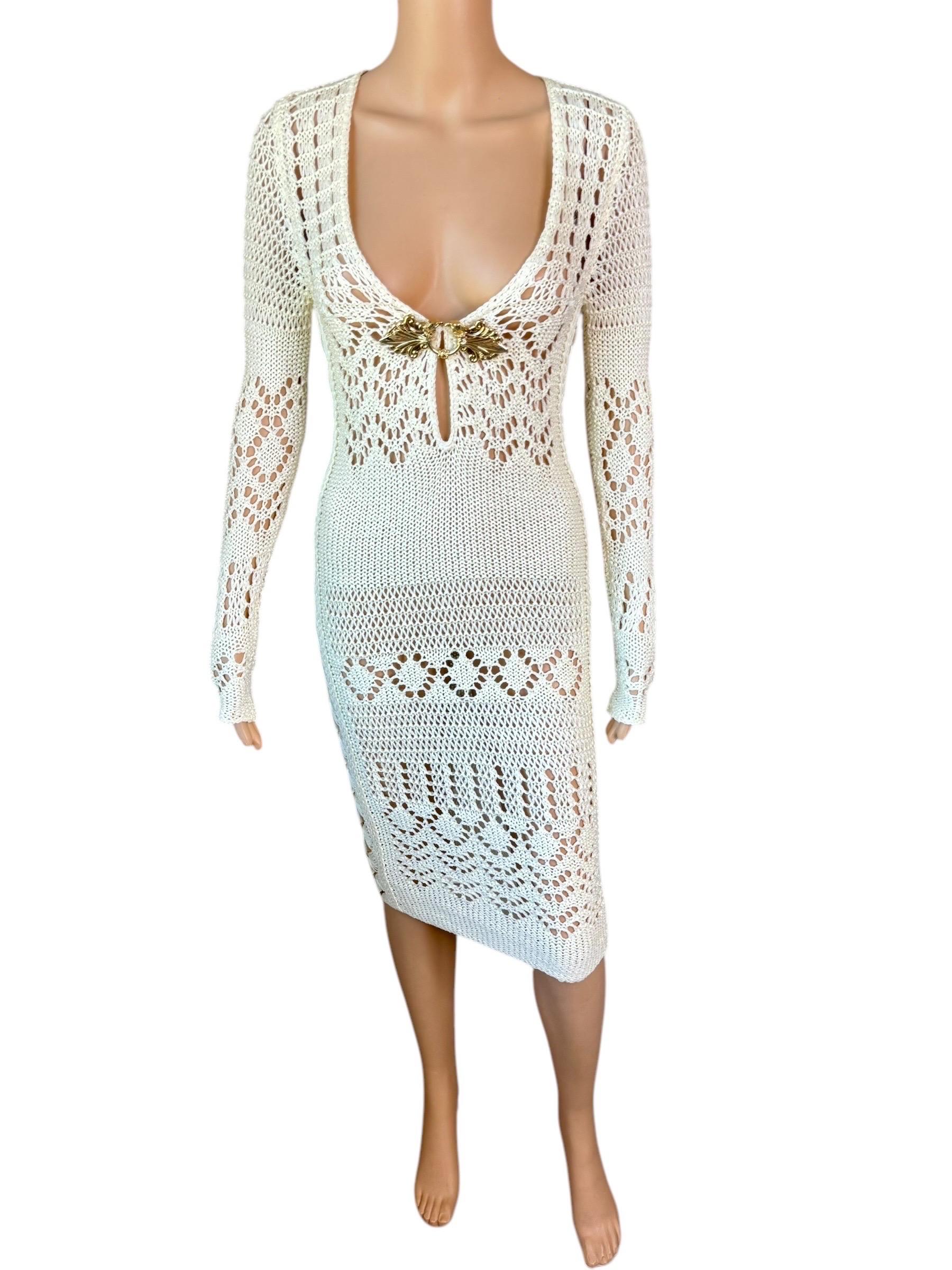 Emilio Pucci S/S 2011 Vestido Marfil de Punto Abierto de Crochet con Recorte Adornado en Excelente estado para la venta en Naples, FL