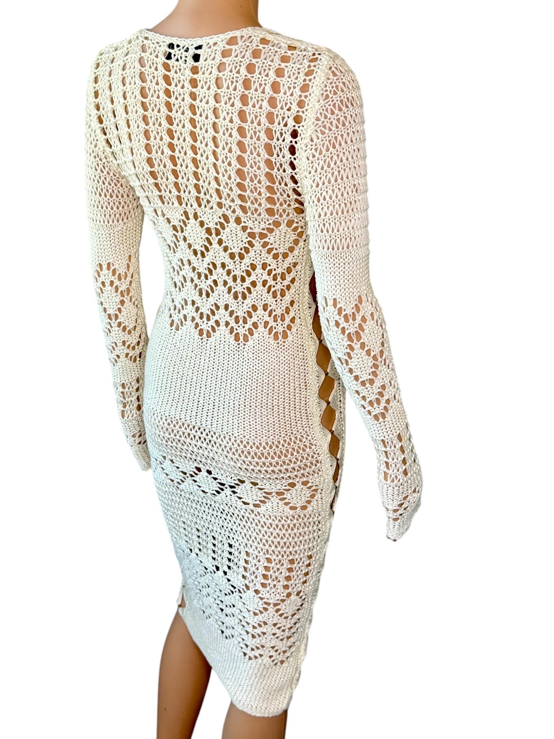 Femenino o masculino Emilio Pucci S/S 2011 Vestido Marfil de Punto Abierto de Crochet con Recorte Adornado en venta