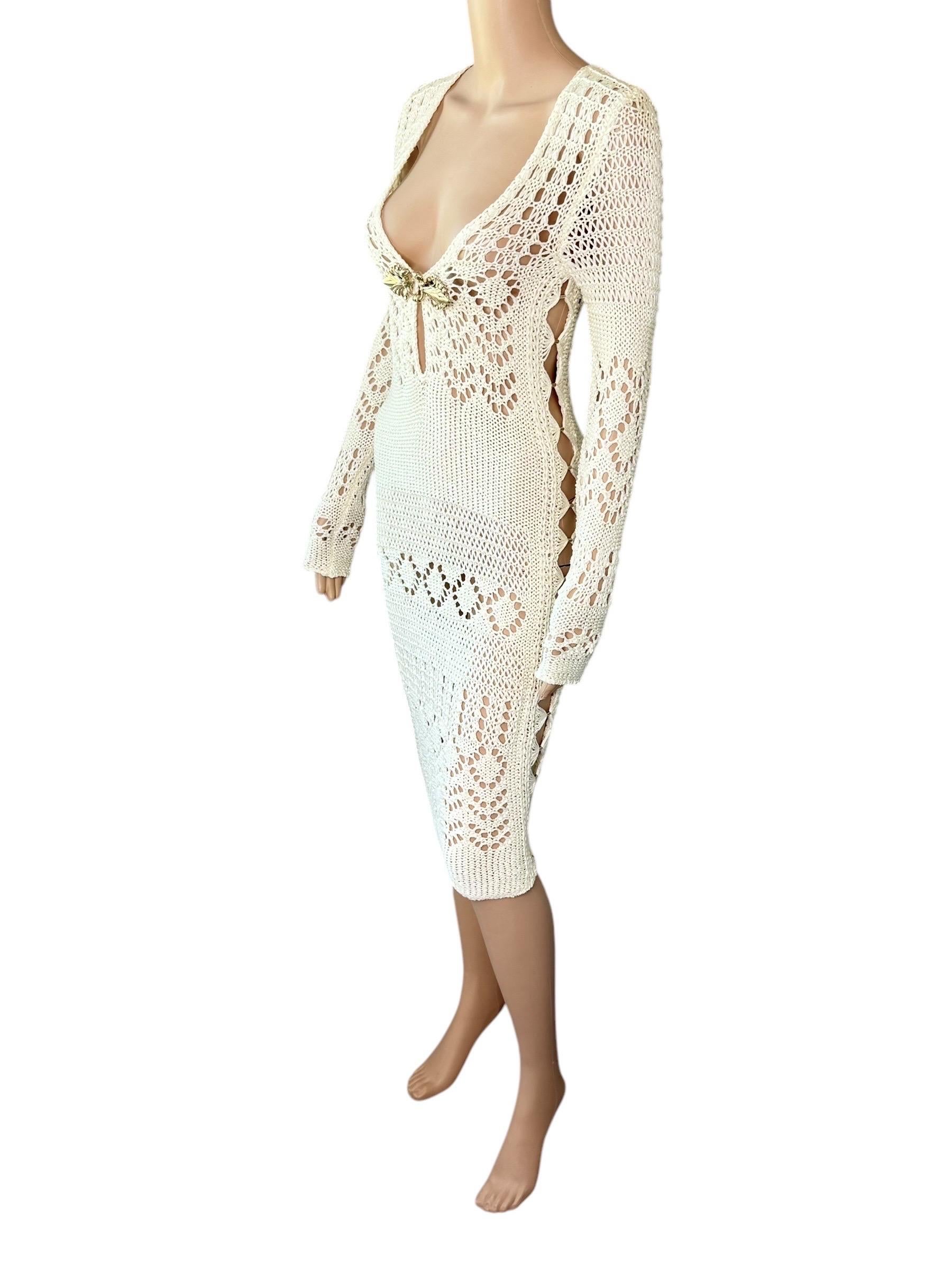 Emilio Pucci S/S 2011 Vestido Marfil de Punto Abierto de Crochet con Recorte Adornado en venta 1