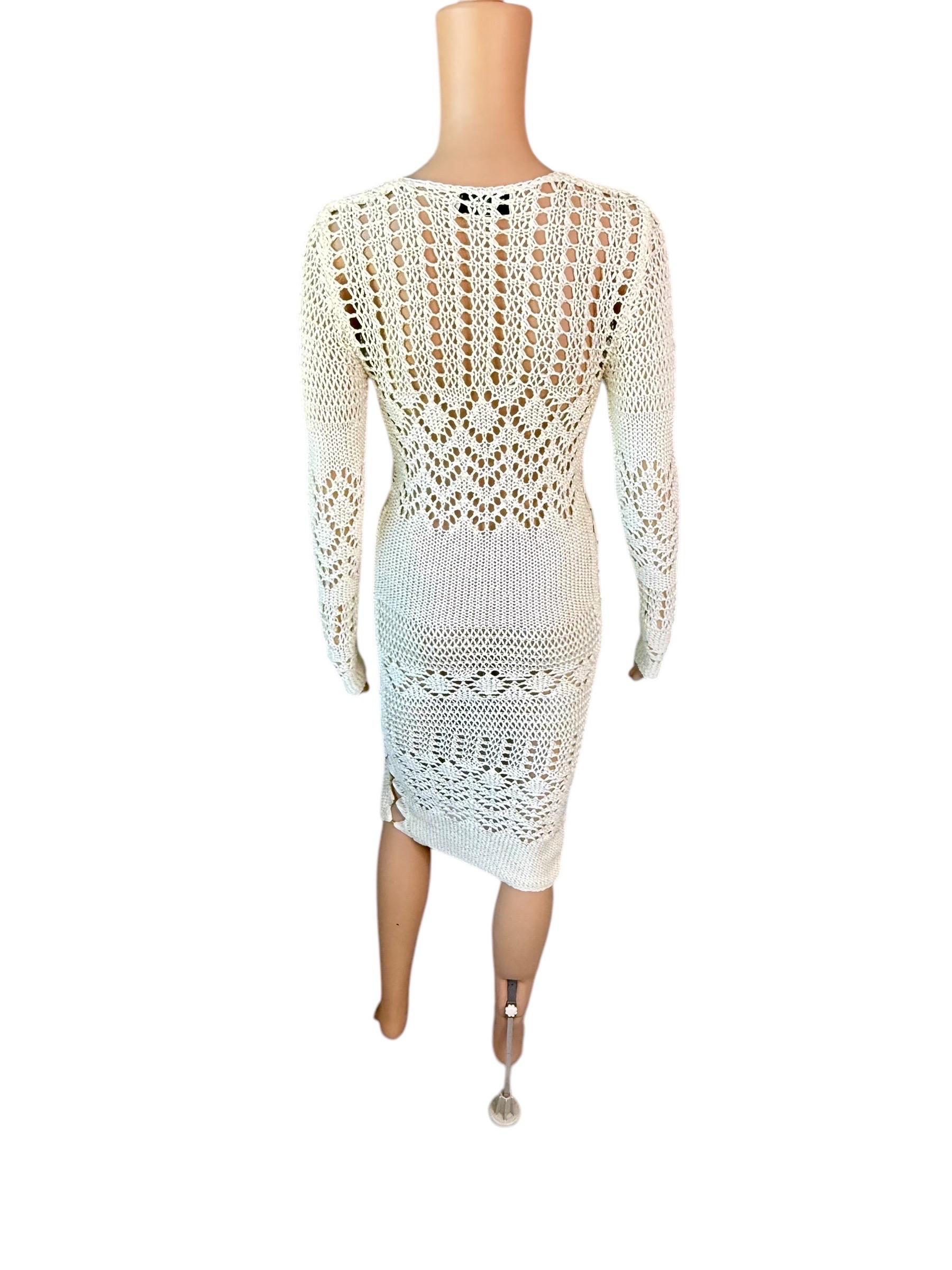 Emilio Pucci S/S 2011 Vestido Marfil de Punto Abierto de Crochet con Recorte Adornado en venta 2