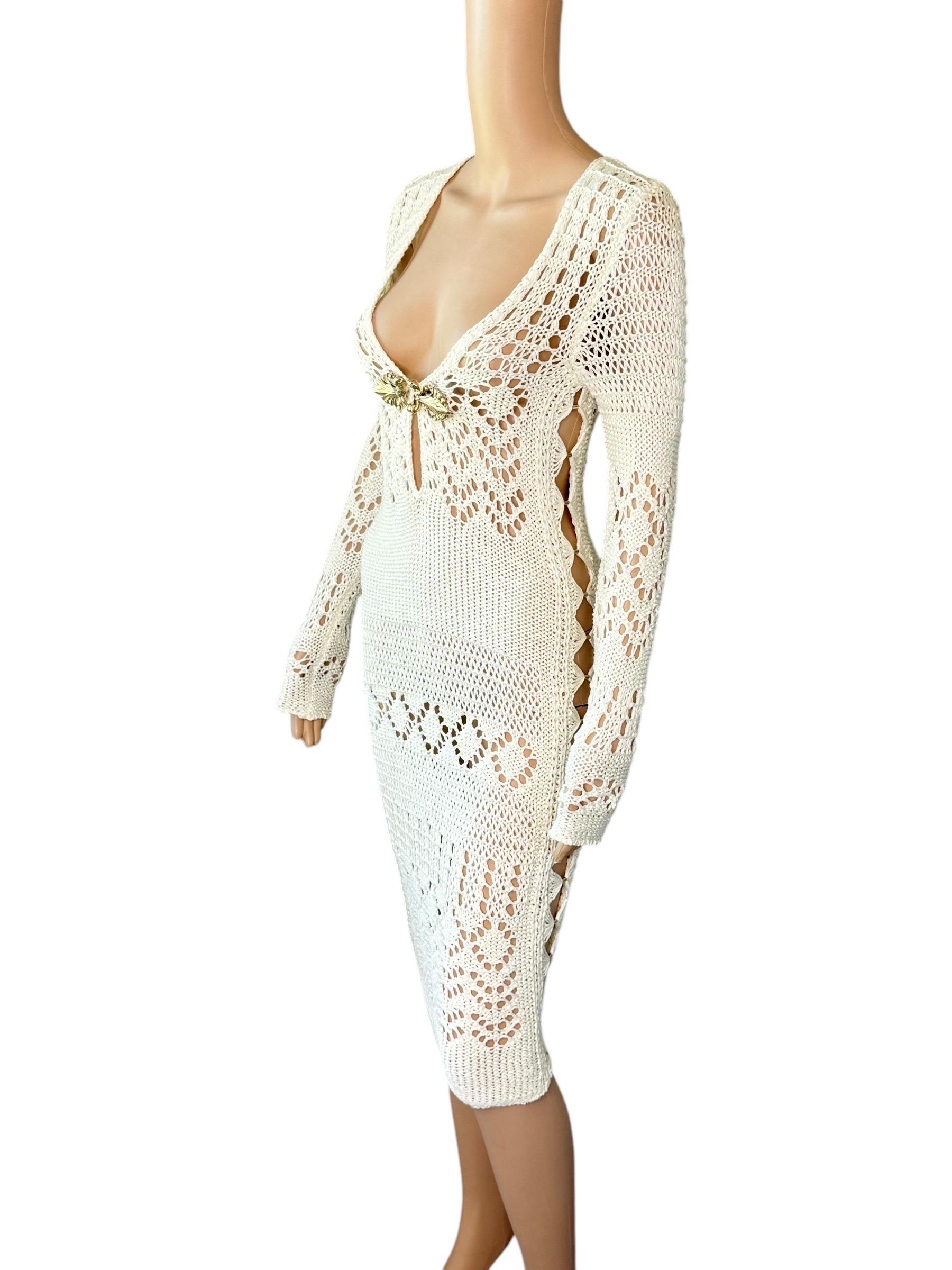 Emilio Pucci S/S 2011 Vestido Marfil de Punto Abierto de Crochet con Recorte Adornado en venta 3