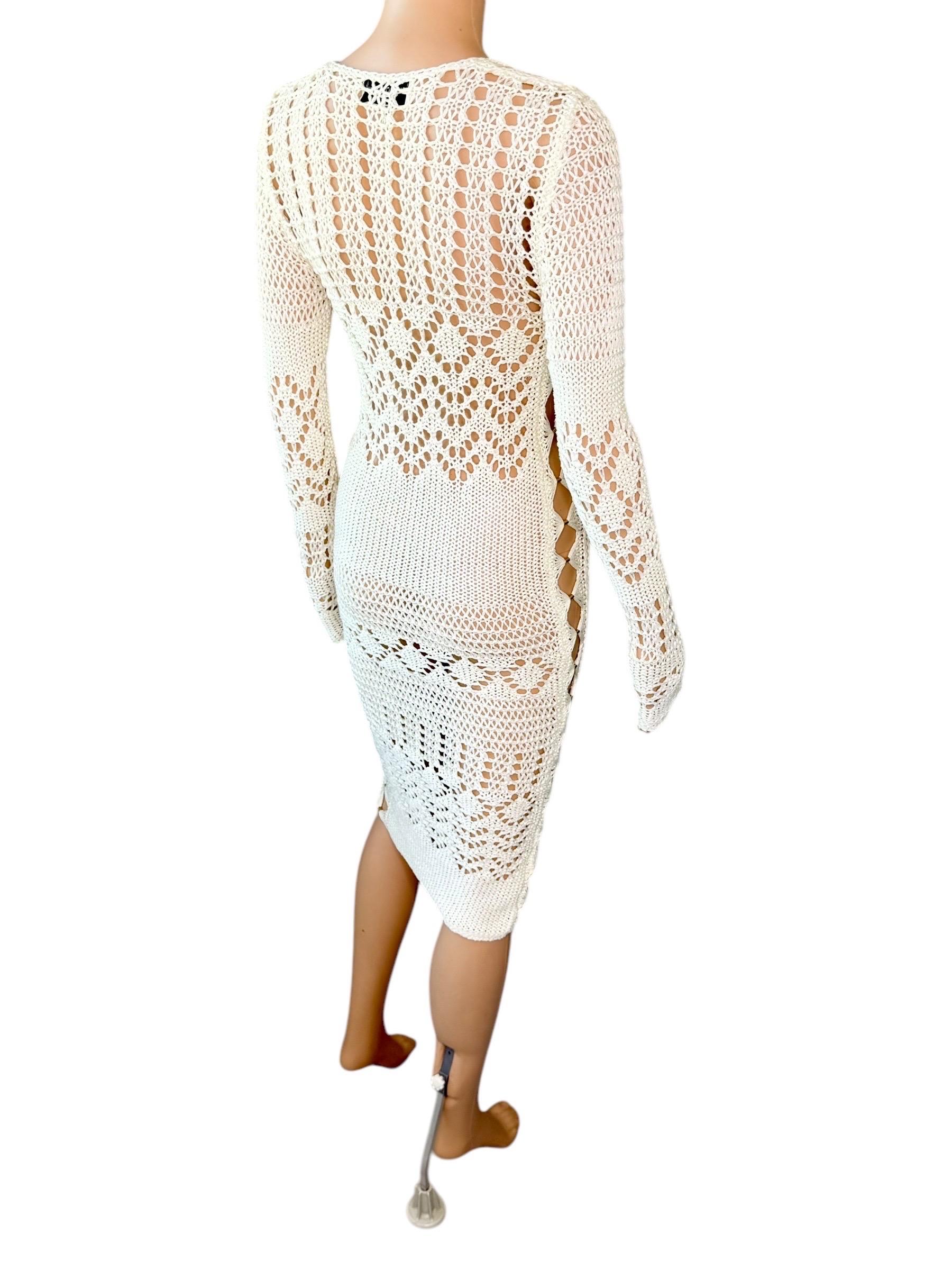 Emilio Pucci S/S 2011 Vestido Marfil de Punto Abierto de Crochet con Recorte Adornado en venta 4