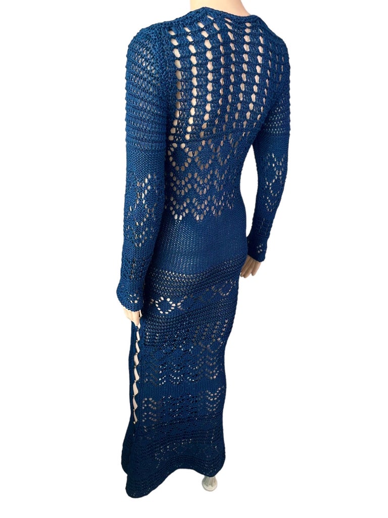 pucci crochet dress UNWORN Emilio Pucci by Peter Dundas 2011 Navy Crochet Knit Maxi Dress Gown 42
