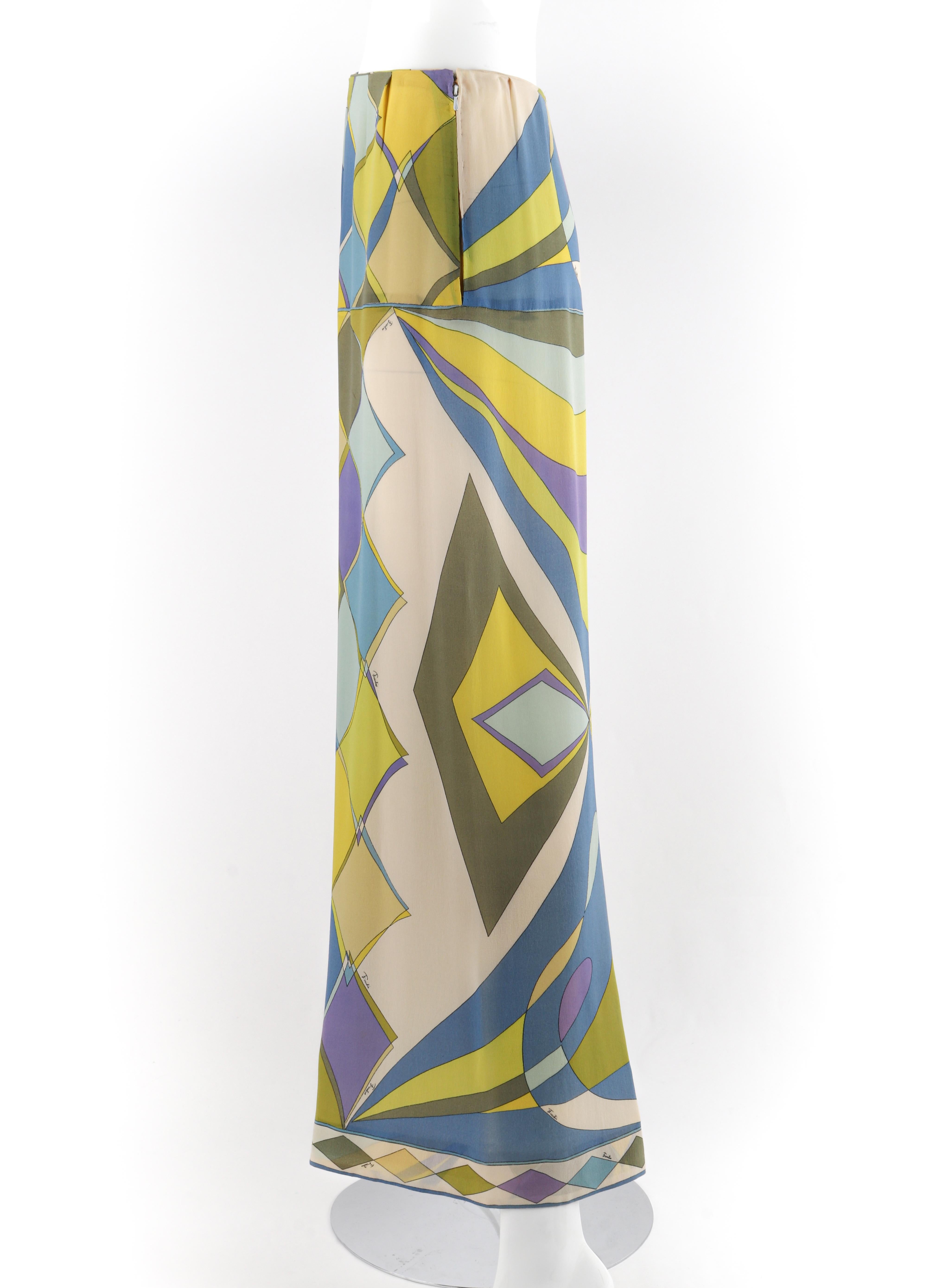 EMILIO PUCCI Saks Fifth Avenue ca. 1960er Jahre Blaue Seidenhose mit geometrischem Druck und weitem Bein im Angebot 1