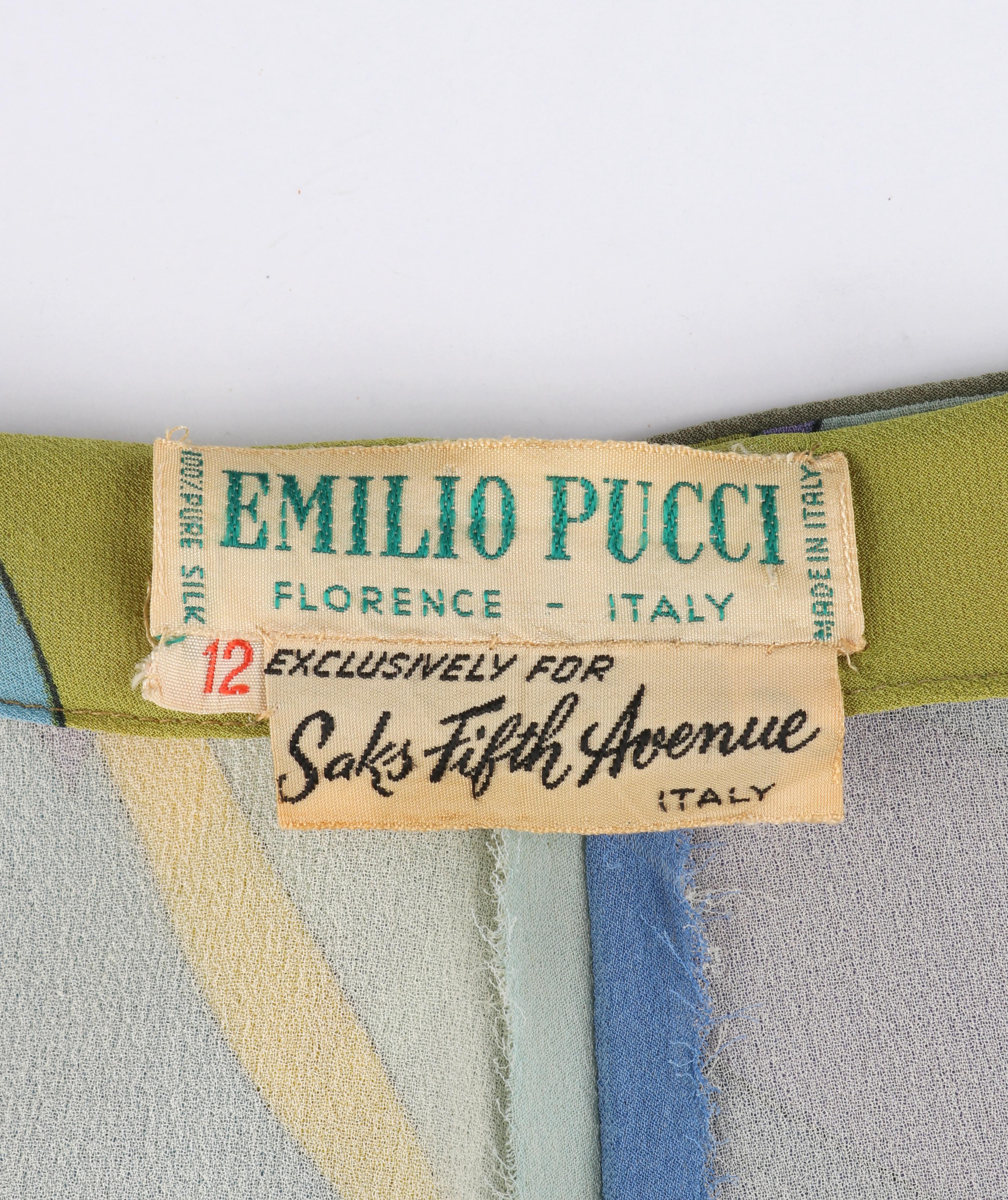 EMILIO PUCCI Saks Fifth Avenue ca. 1960er Jahre Blaue Seidenhose mit geometrischem Druck und weitem Bein im Angebot 2