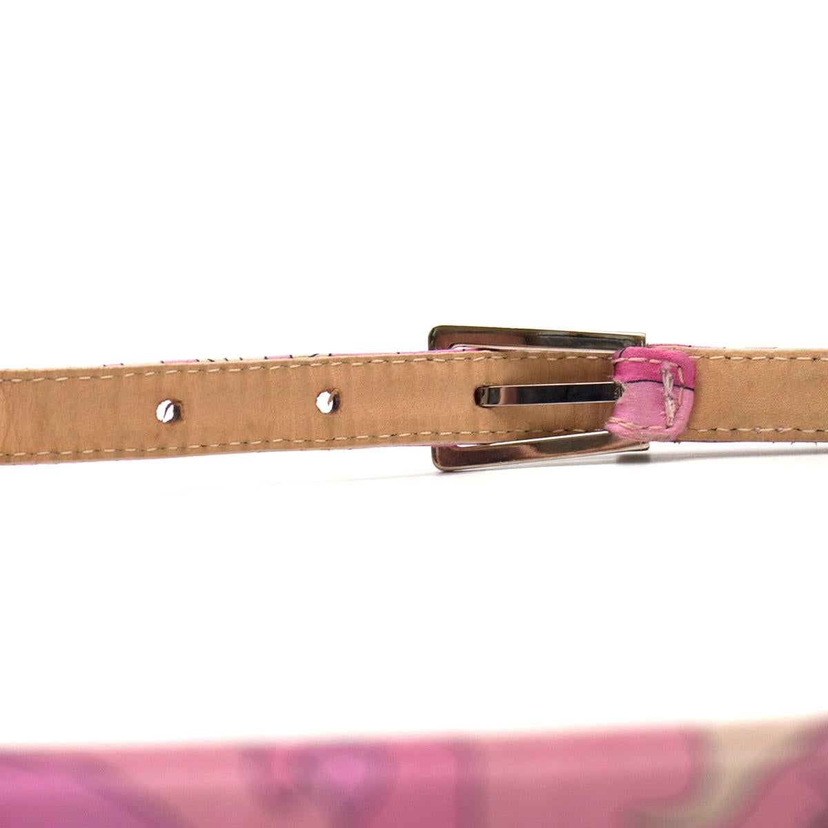 Emilio Pucci Satin Pink Belt

- Pink thin belt 
- Buckle fastening 
- White crystal embellished buckle

Please note, these items are pre-owned and may show some signs of storage, even when unworn and unused. This is reflected within the