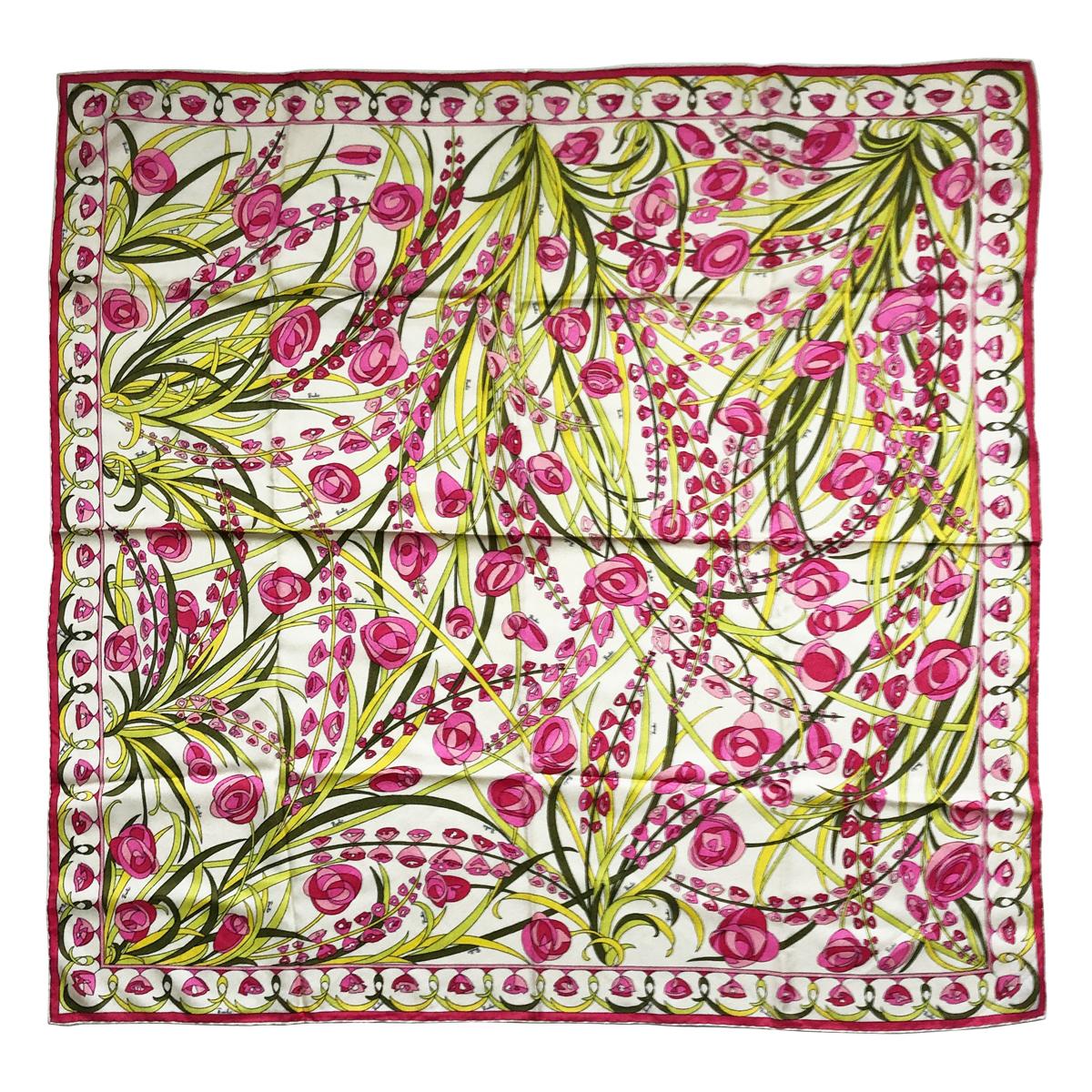 Emilio Pucci Scarf Shawl 34in Silk Pink Floral Print Vintage 70s  For Sale