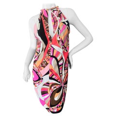 Emilio Pucci Sexy Slit Halter 60's Style Dress with Gold Chain Choker
