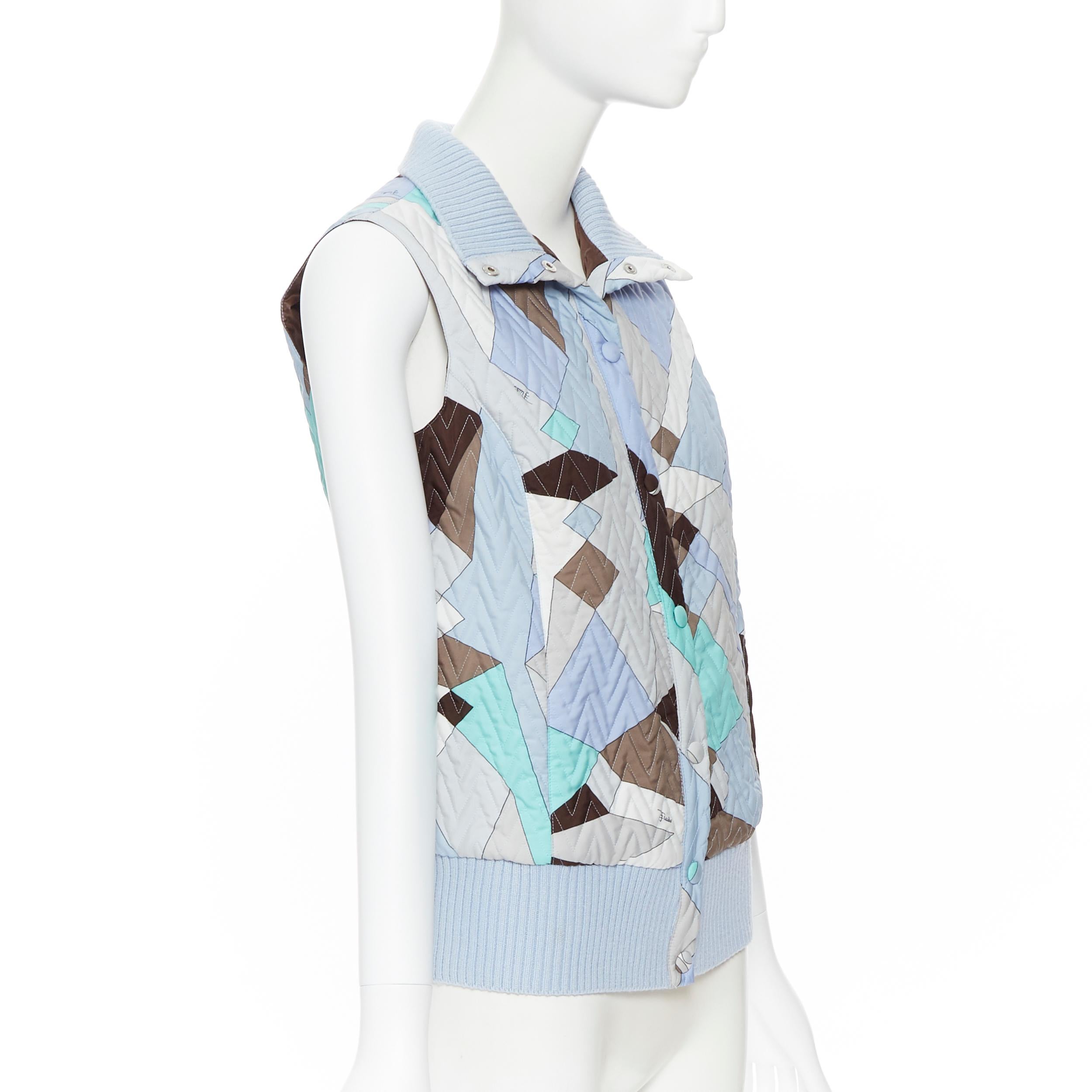 Blue EMILIO PUCCI signature geometric print chevron stitching sleeveless vest IT44