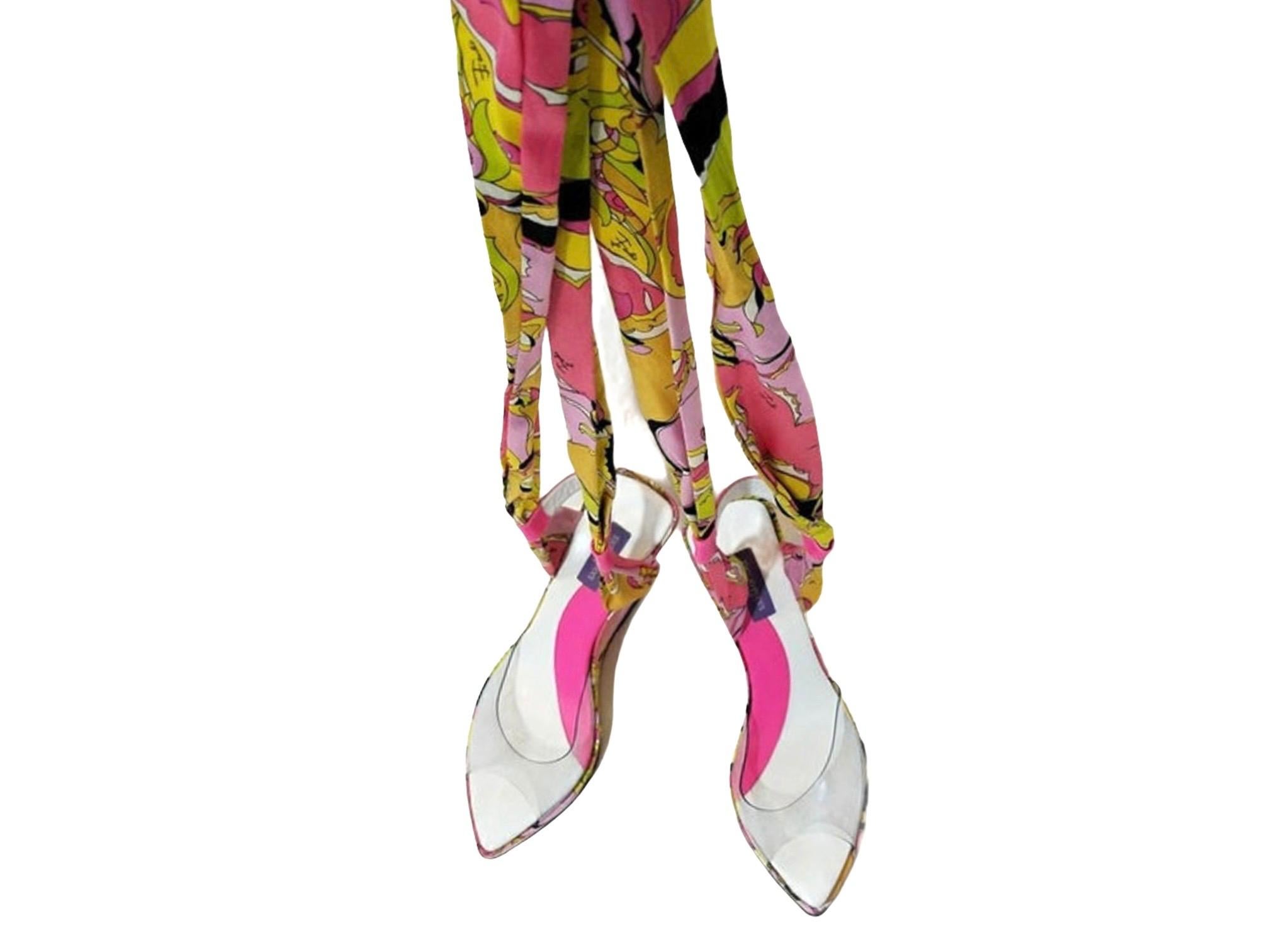 EMILIO PUCCI Signature Print Logo Lace Up Wedges High Heels Sandals 39 In Good Condition In Switzerland, CH