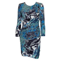 Non indossato Emilio Pucci Signature Print Increspato in Jersey di Seta Bodycon Dress 40