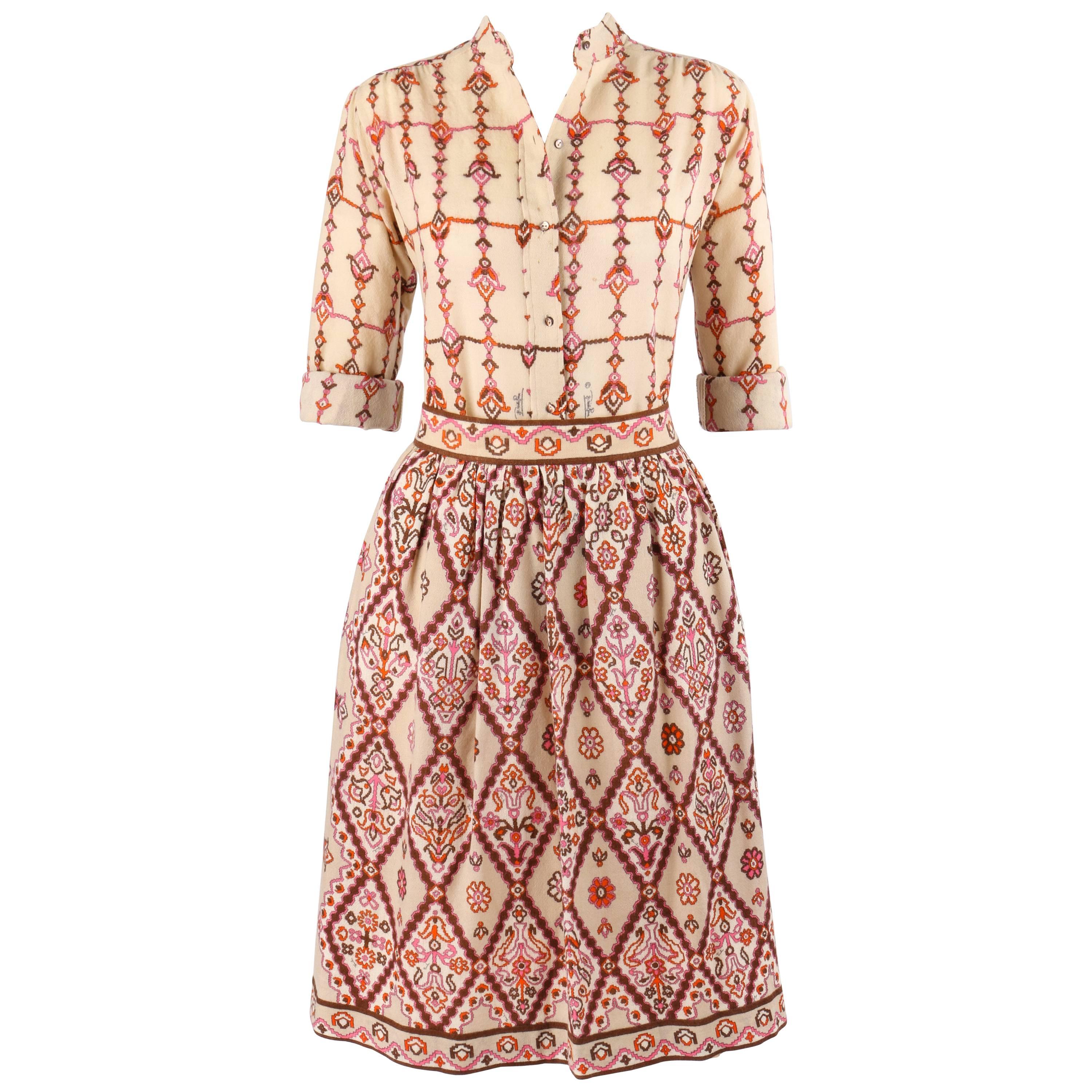 Emilio Pucci, camicetta con stampa firmata e gonna arricciata, circa anni '50