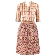 Emilio Pucci, camicetta con stampa firmata e gonna arricciata, circa anni '50