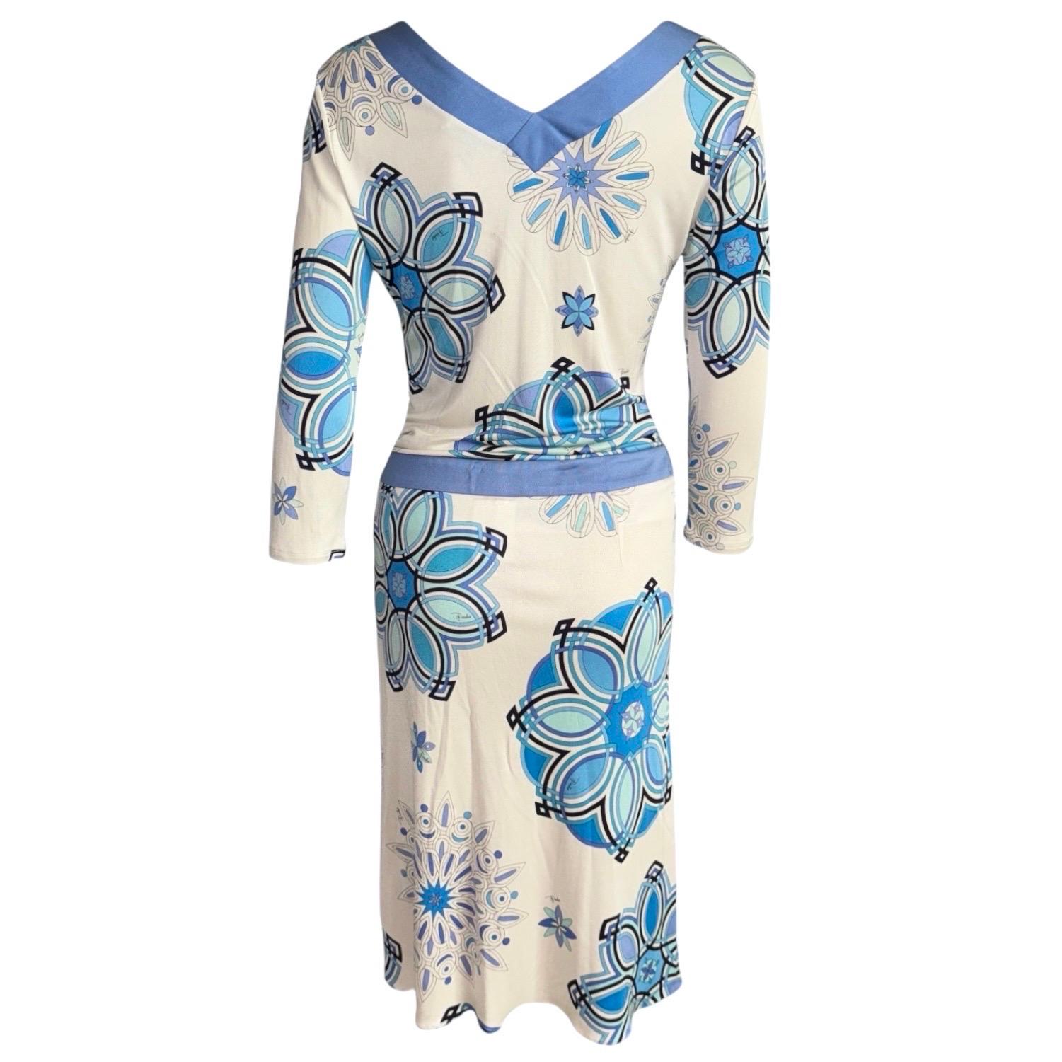 Emilio Pucci Signature Print Seda Top Falda Traje Conjunto Como Vestido M Gris en venta