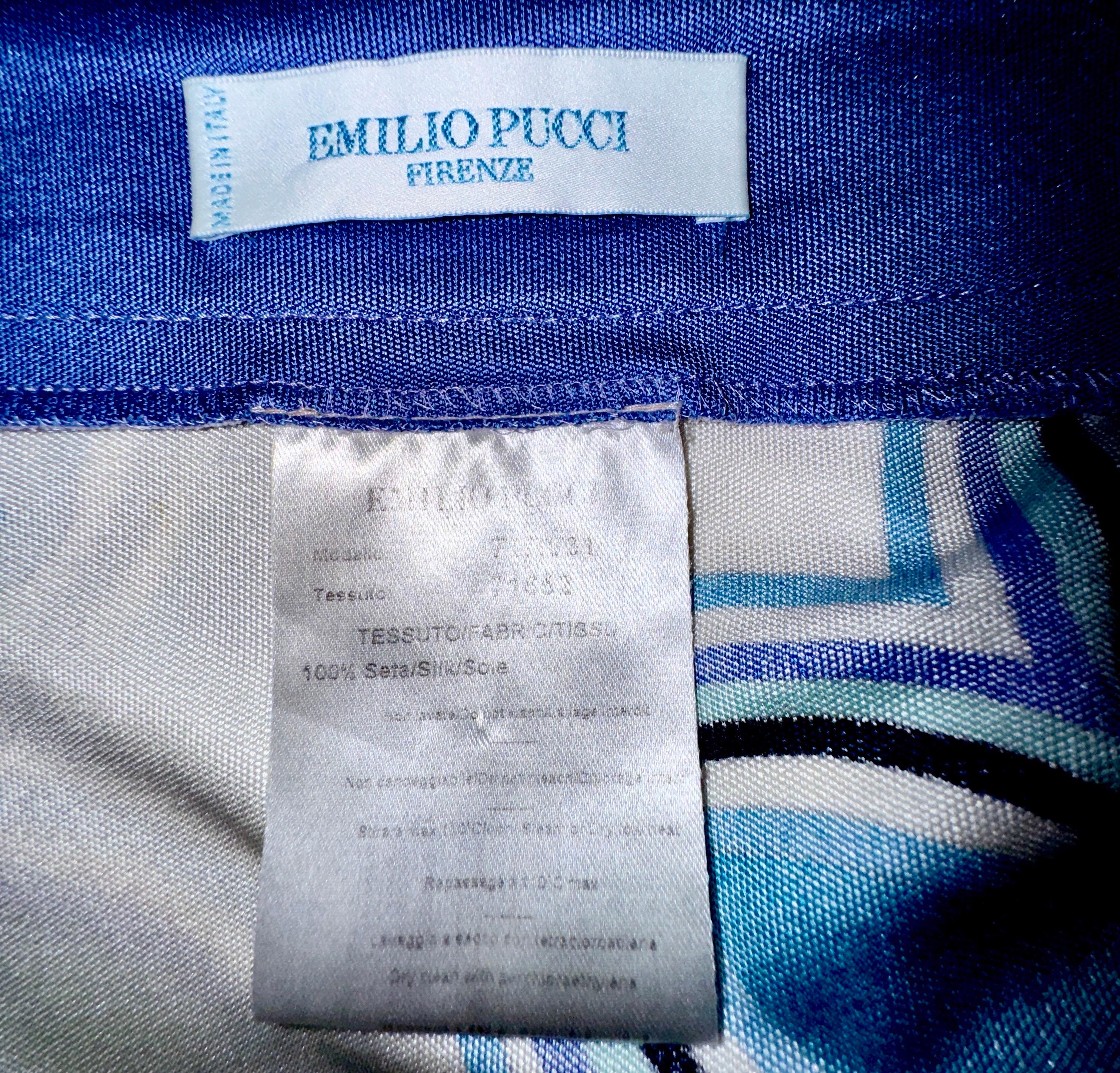 Emilio Pucci Signature Print Seda Top Falda Traje Conjunto Como Vestido M en venta 2