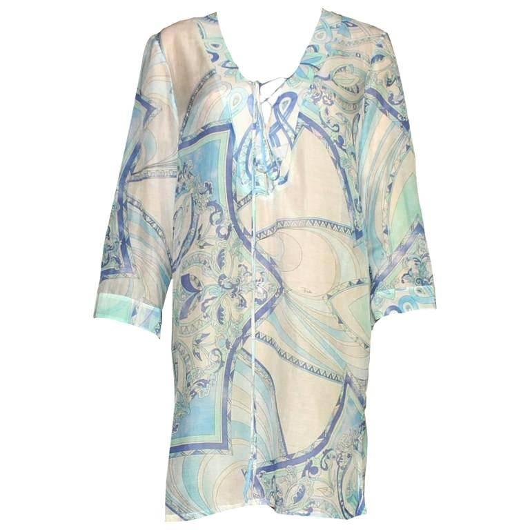 Emilio Pucci Signature Print Silk Voile Kaftan Tunic Dress