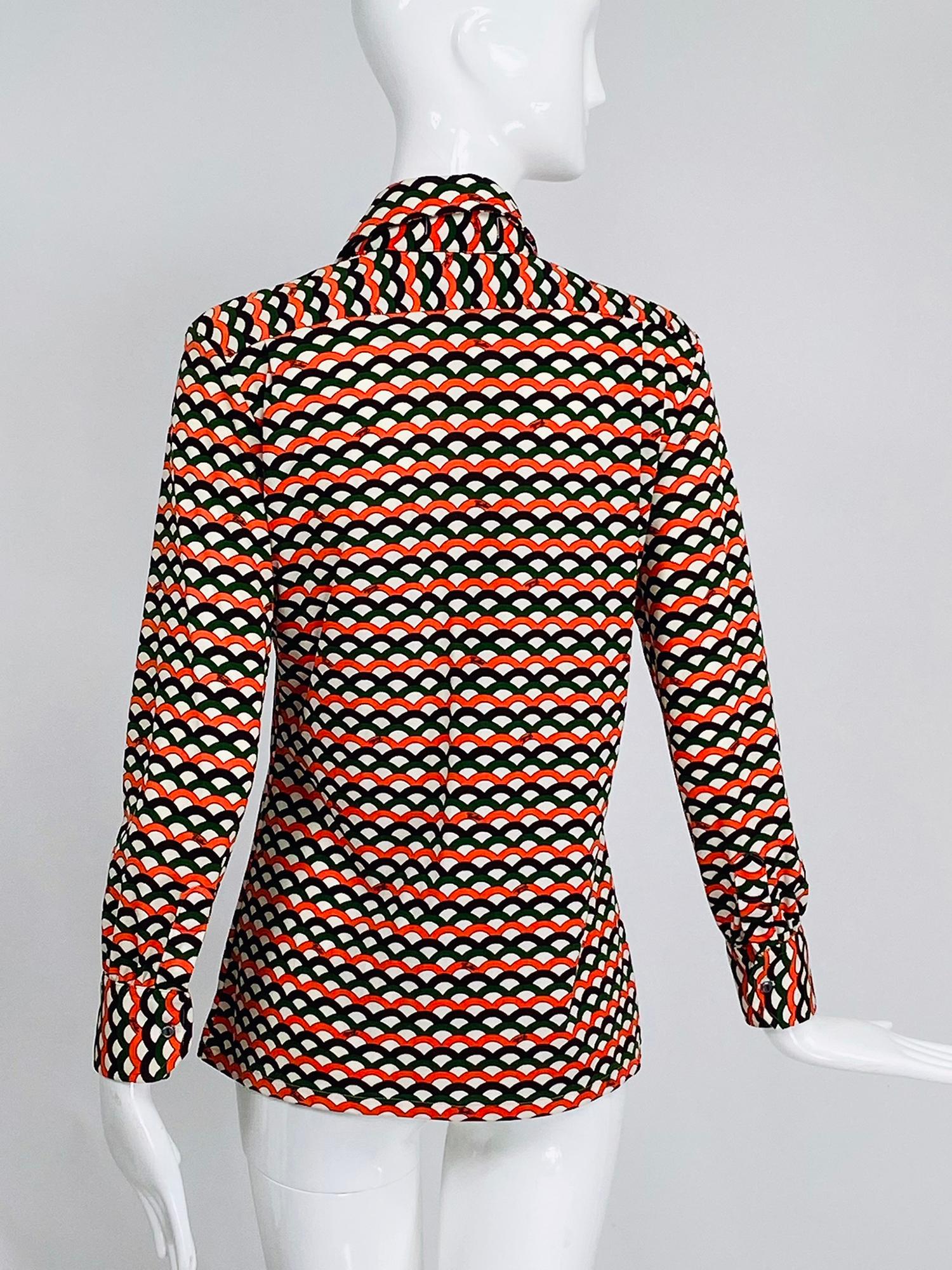 Women's Emilio Pucci Signed Geometric Print Shirt 1970s