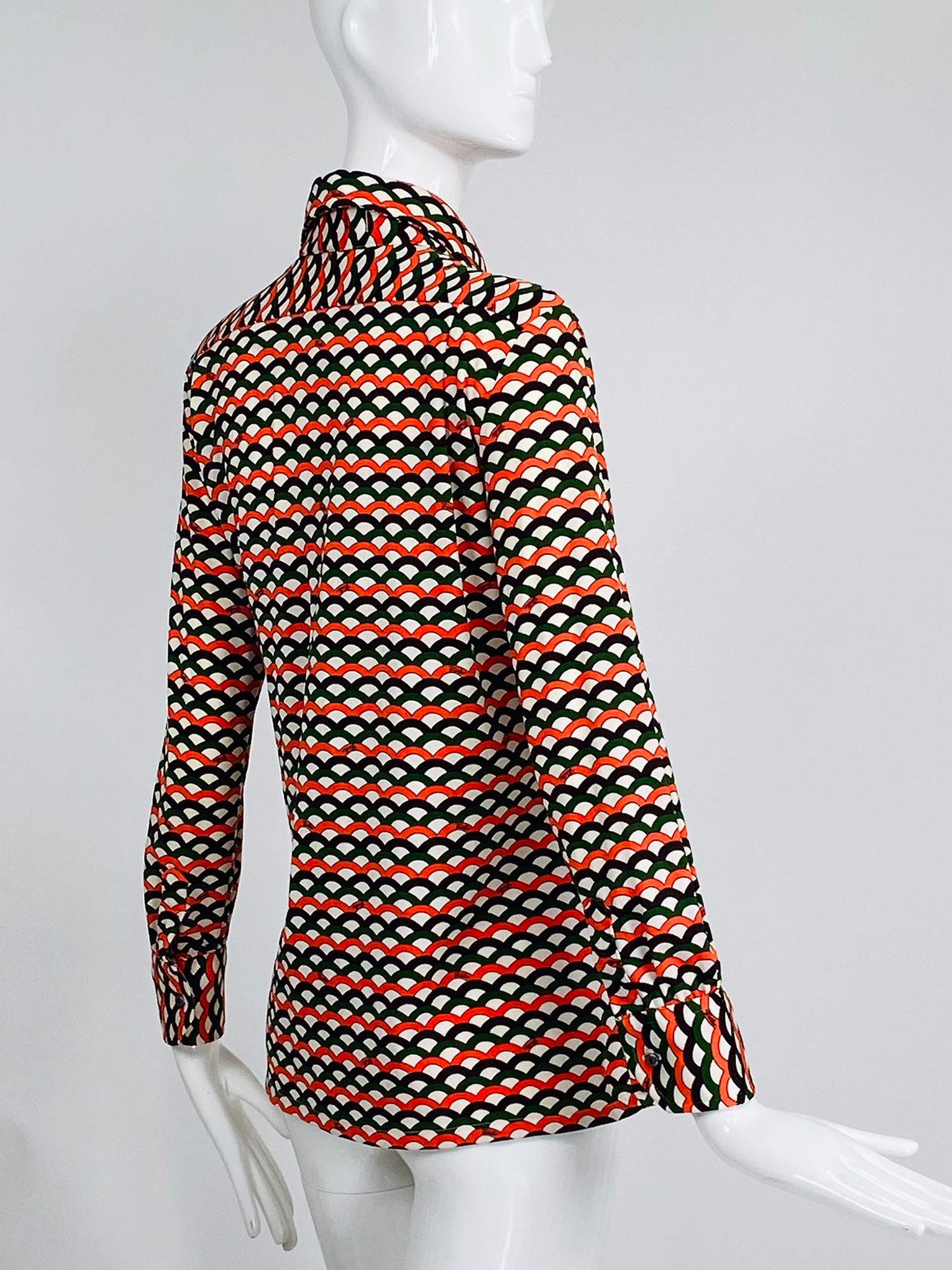 Emilio Pucci Signed Geometric Print Shirt 1970s 1