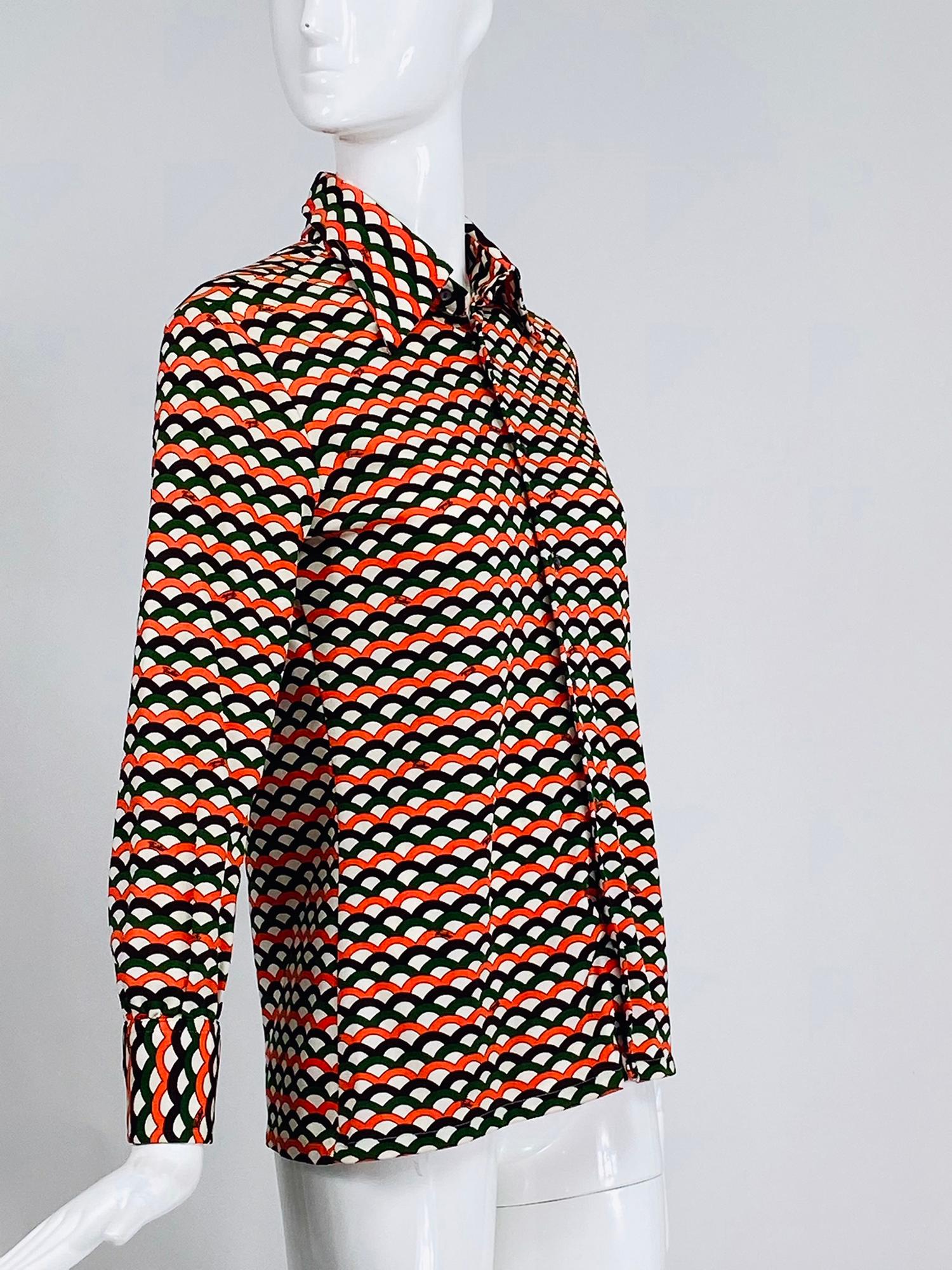 Emilio Pucci Signed Geometric Print Shirt 1970s 3