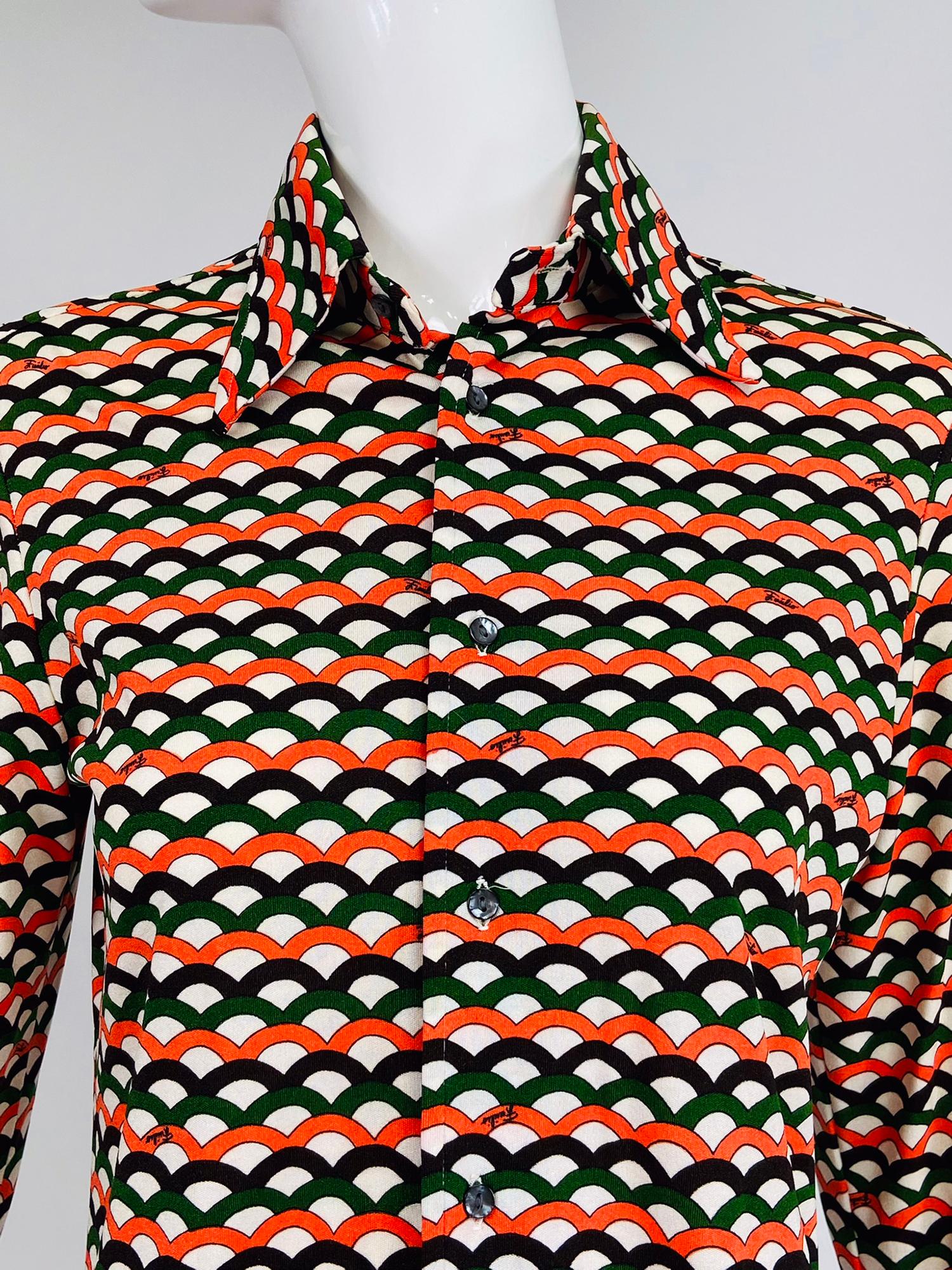 Emilio Pucci Signed Geometric Print Shirt 1970s 4