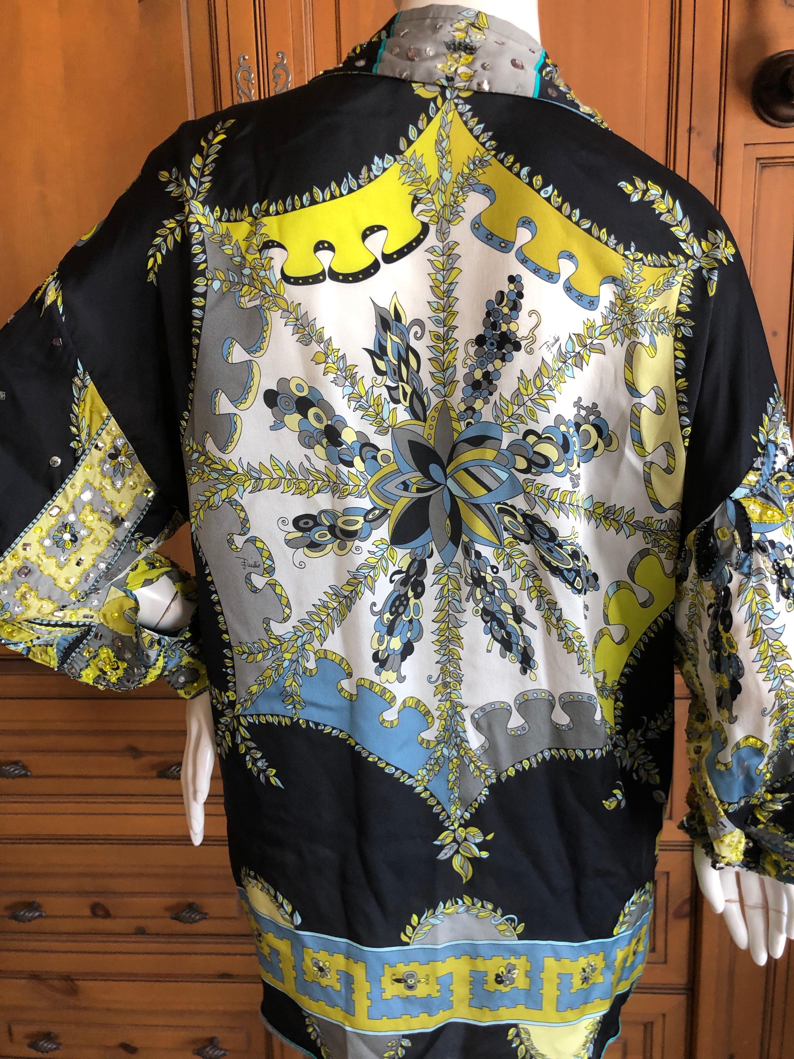 Emilio Pucci Silk Bead and Crystal Embellished Blouse Large Unisex For Sale 6
