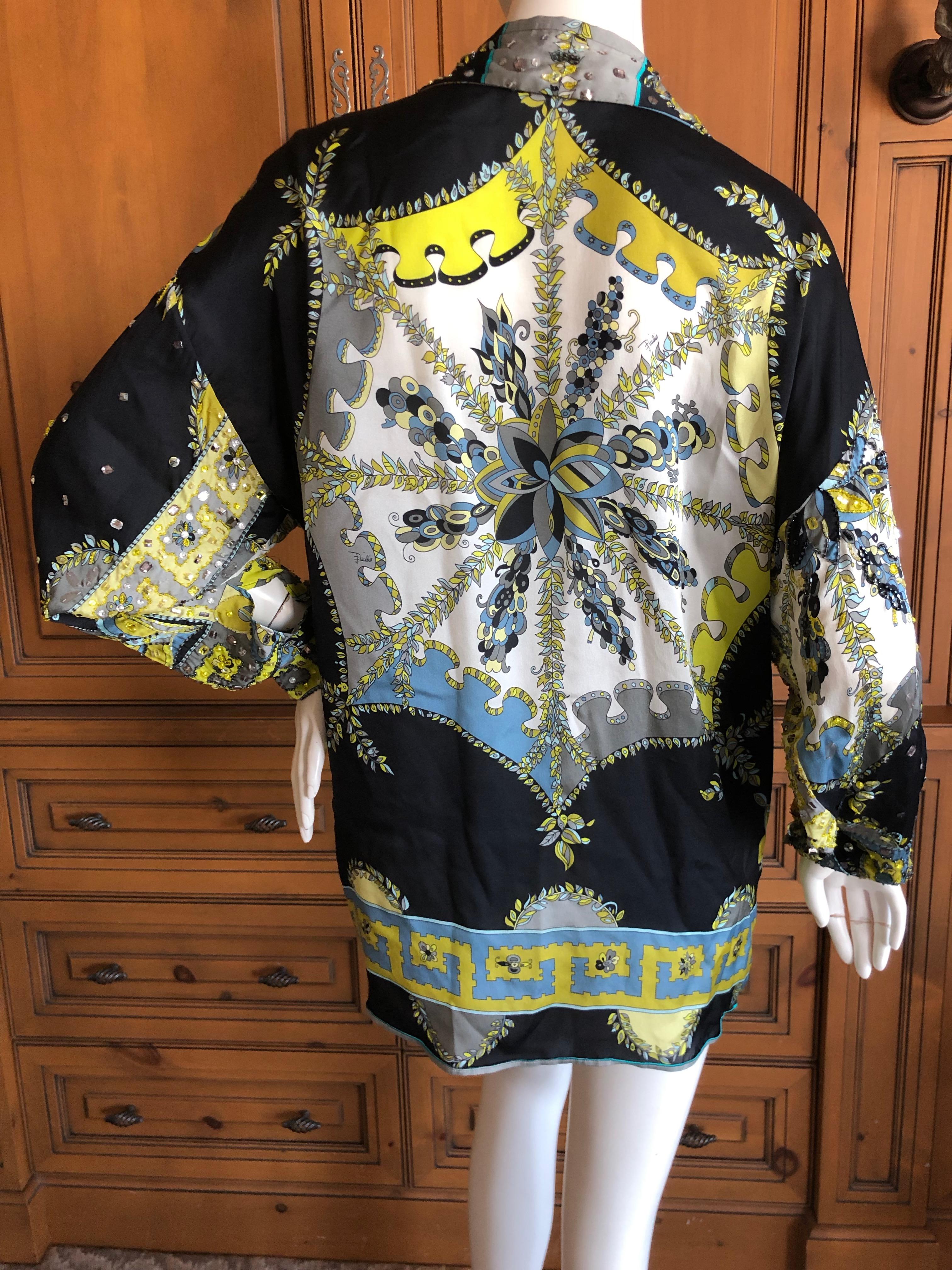 Emilio Pucci Silk Bead and Crystal Embellished Blouse Large Unisex For Sale 6