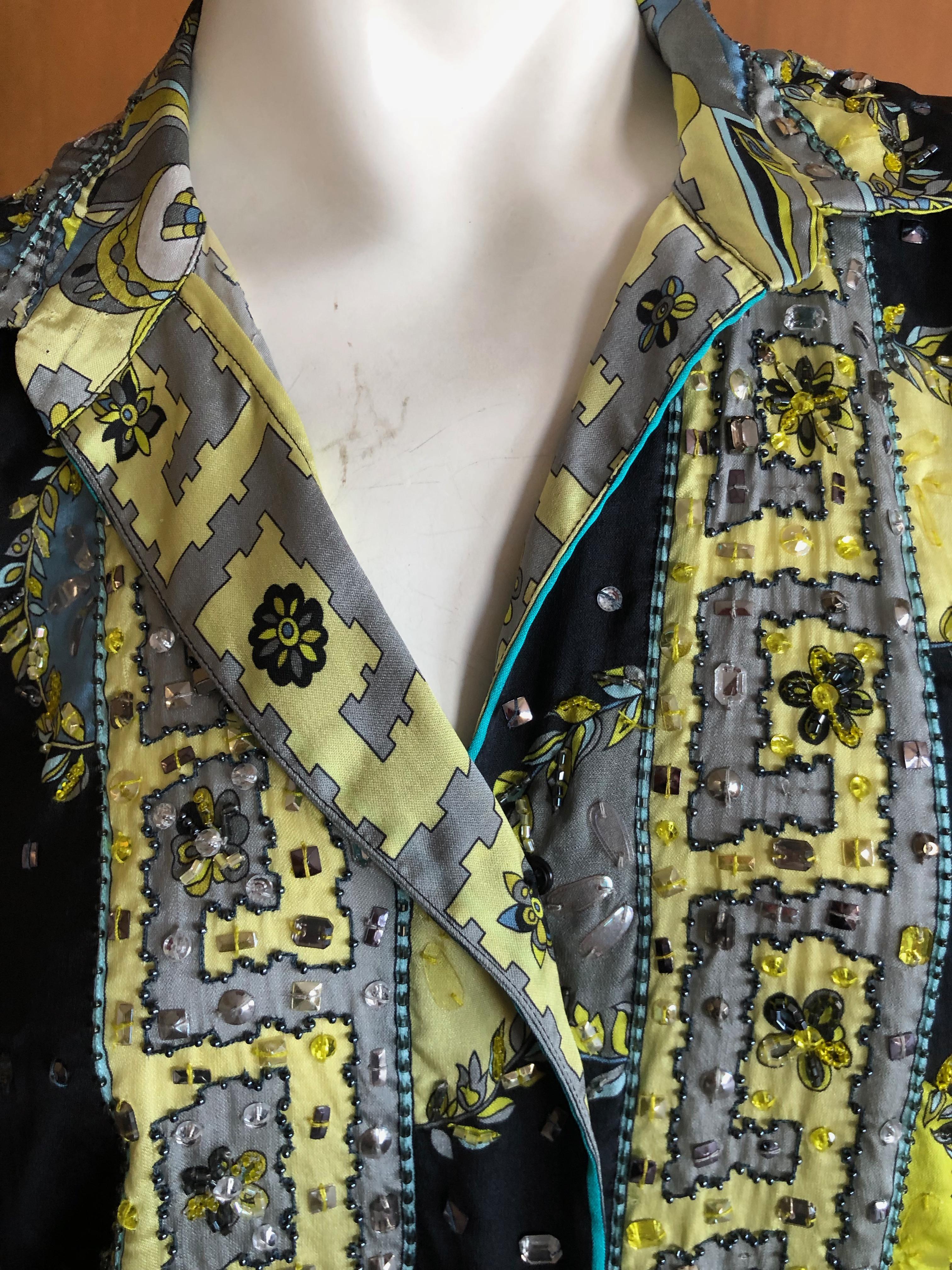 Black Emilio Pucci Silk Bead and Crystal Embellished Blouse Large Unisex For Sale