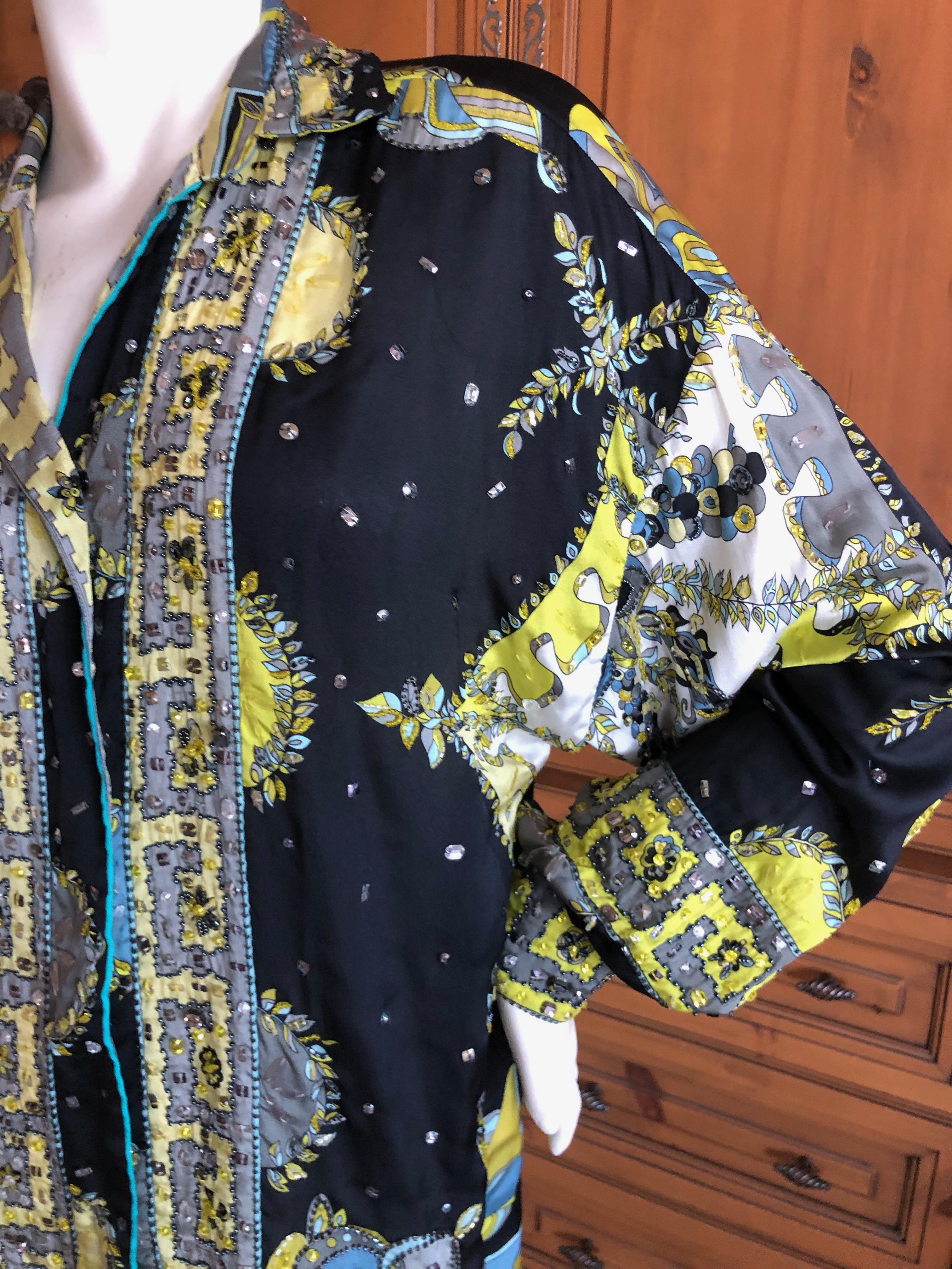 Emilio Pucci Silk Bead and Crystal Embellished Blouse Large Unisex In Excellent Condition For Sale In Cloverdale, CA
