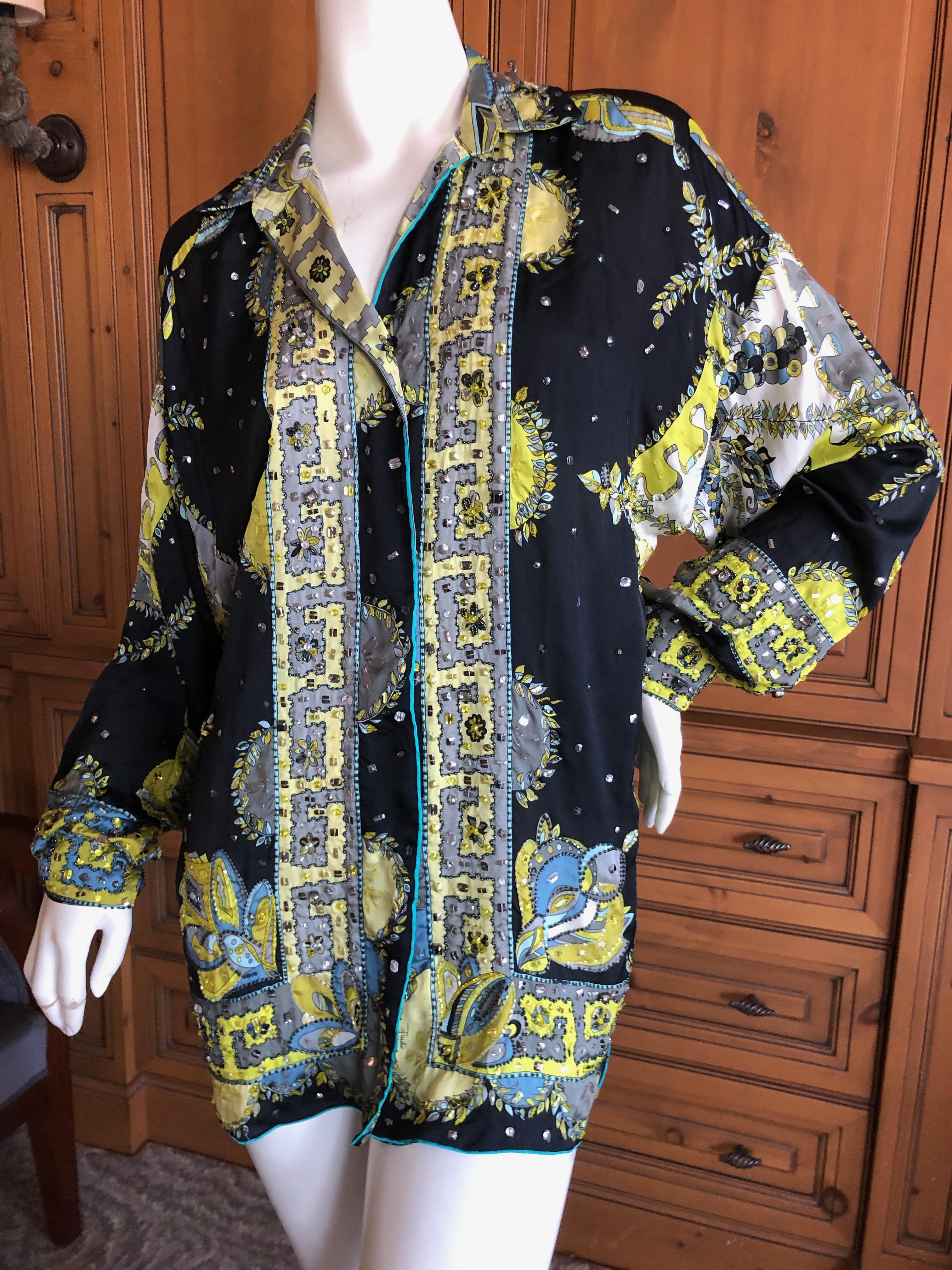 Emilio Pucci Silk Bead and Crystal Embellished Blouse Large Unisex For Sale 2