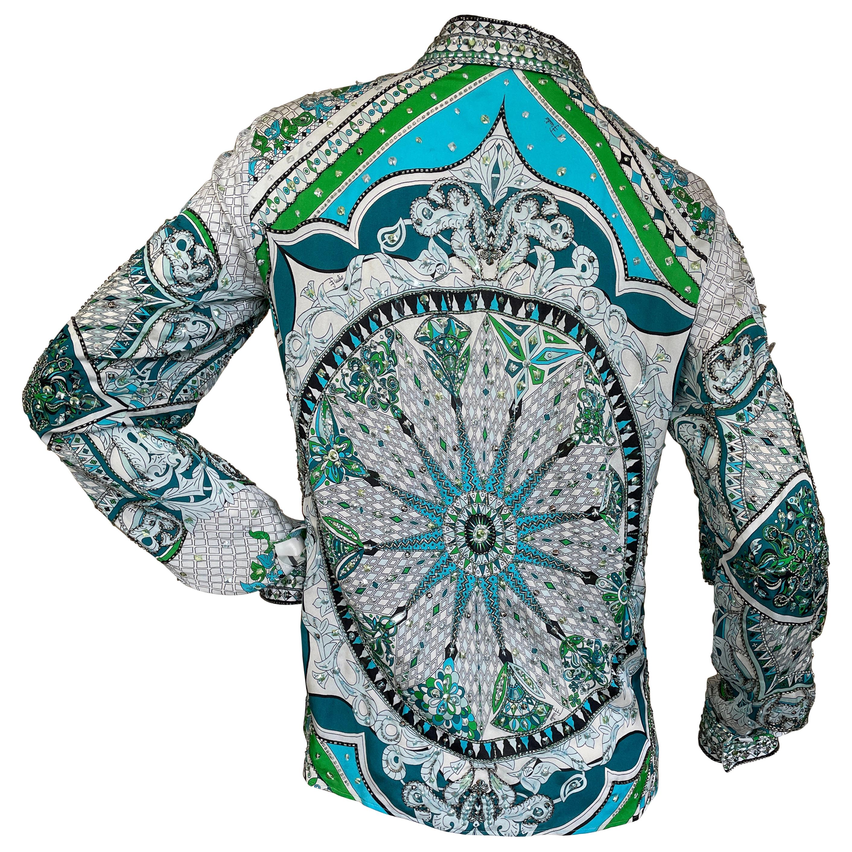 Emilio Pucci Silk Bead and Crystal Embellished "Stain Glass Window" Blouse For Sale