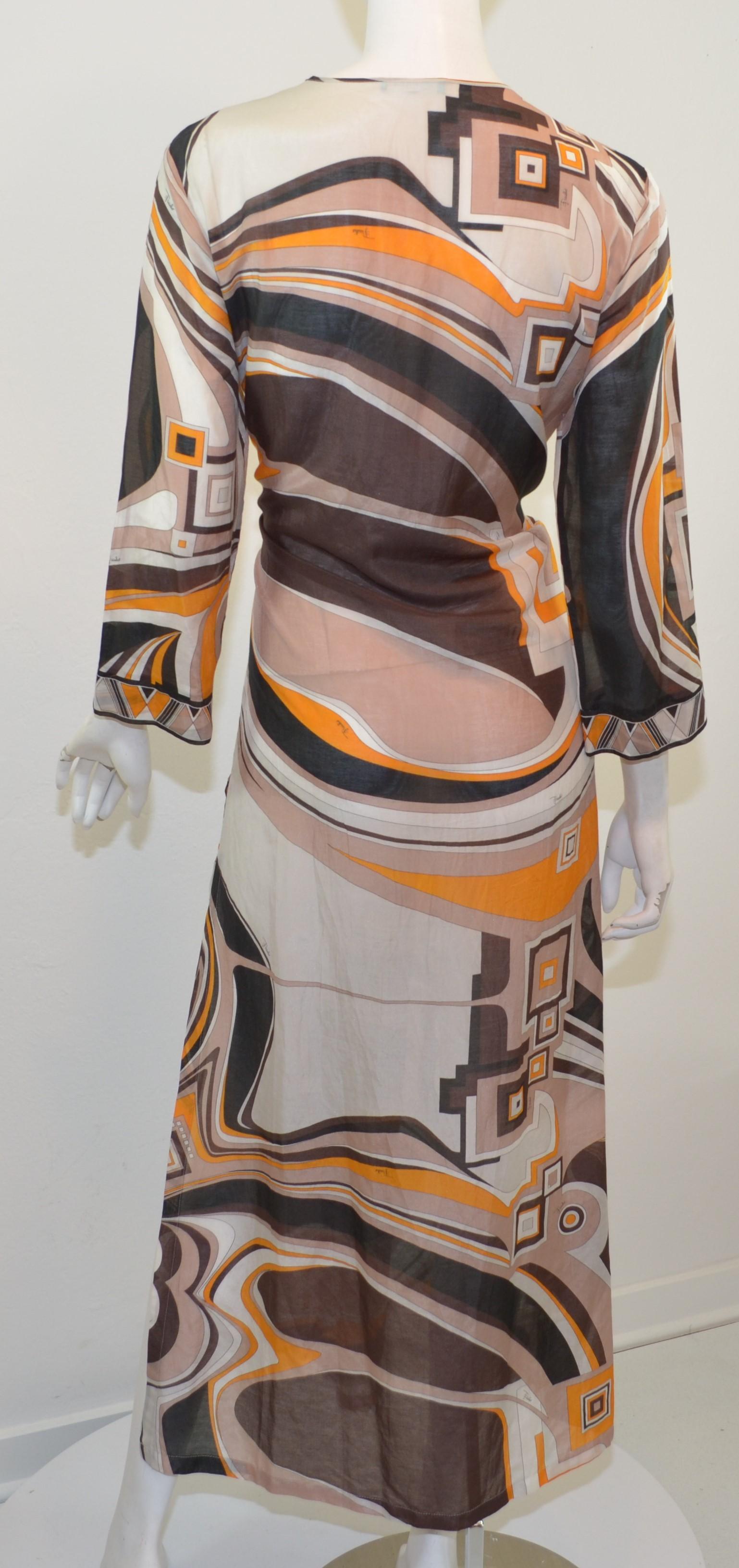 Brown Emilio Pucci Silk Blend Caftan Maxi Dress
