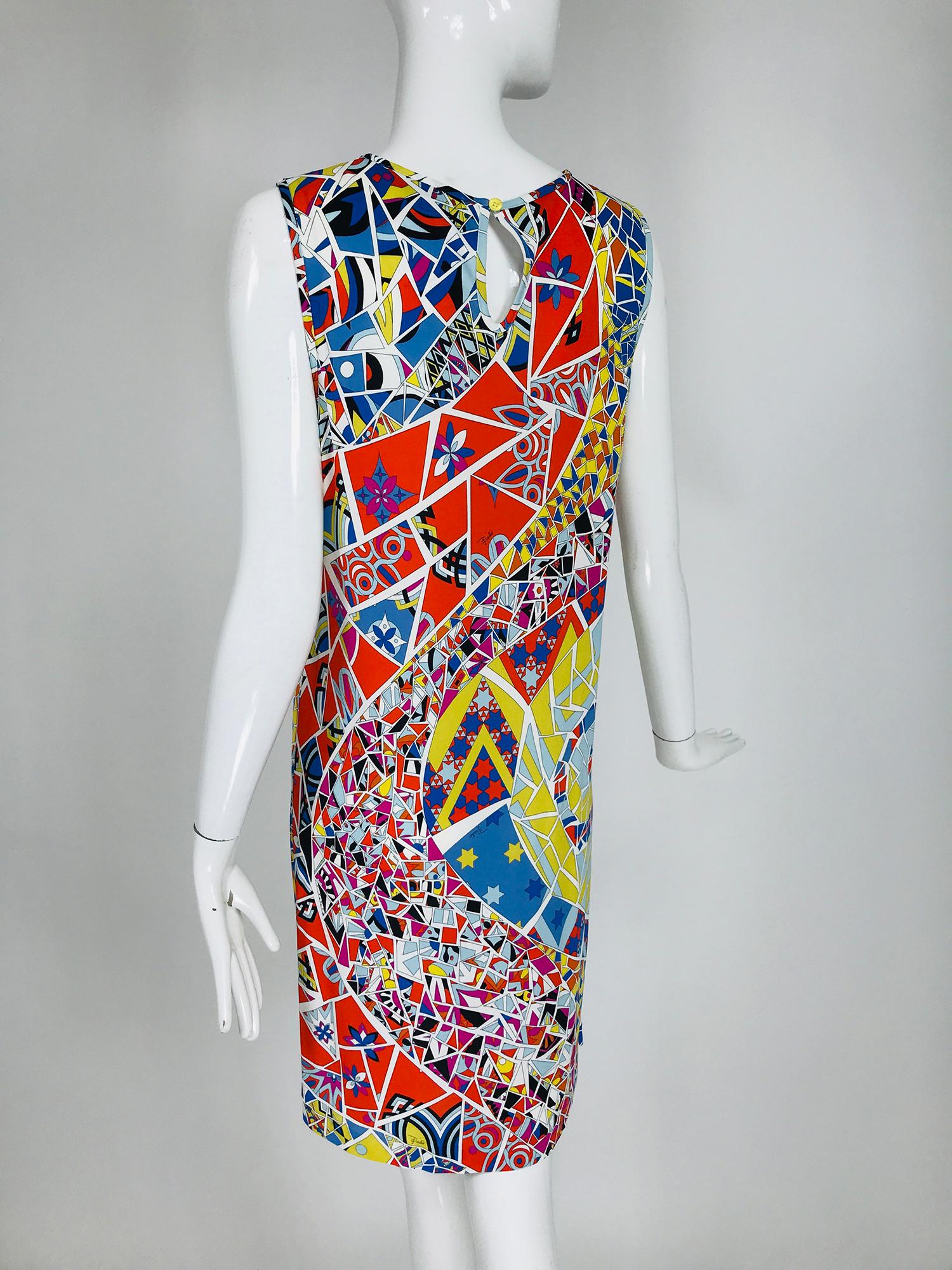 Emilio Pucci Silk Blend Jersey Sleeveless Star Print Shift Dress 42 In Excellent Condition In West Palm Beach, FL