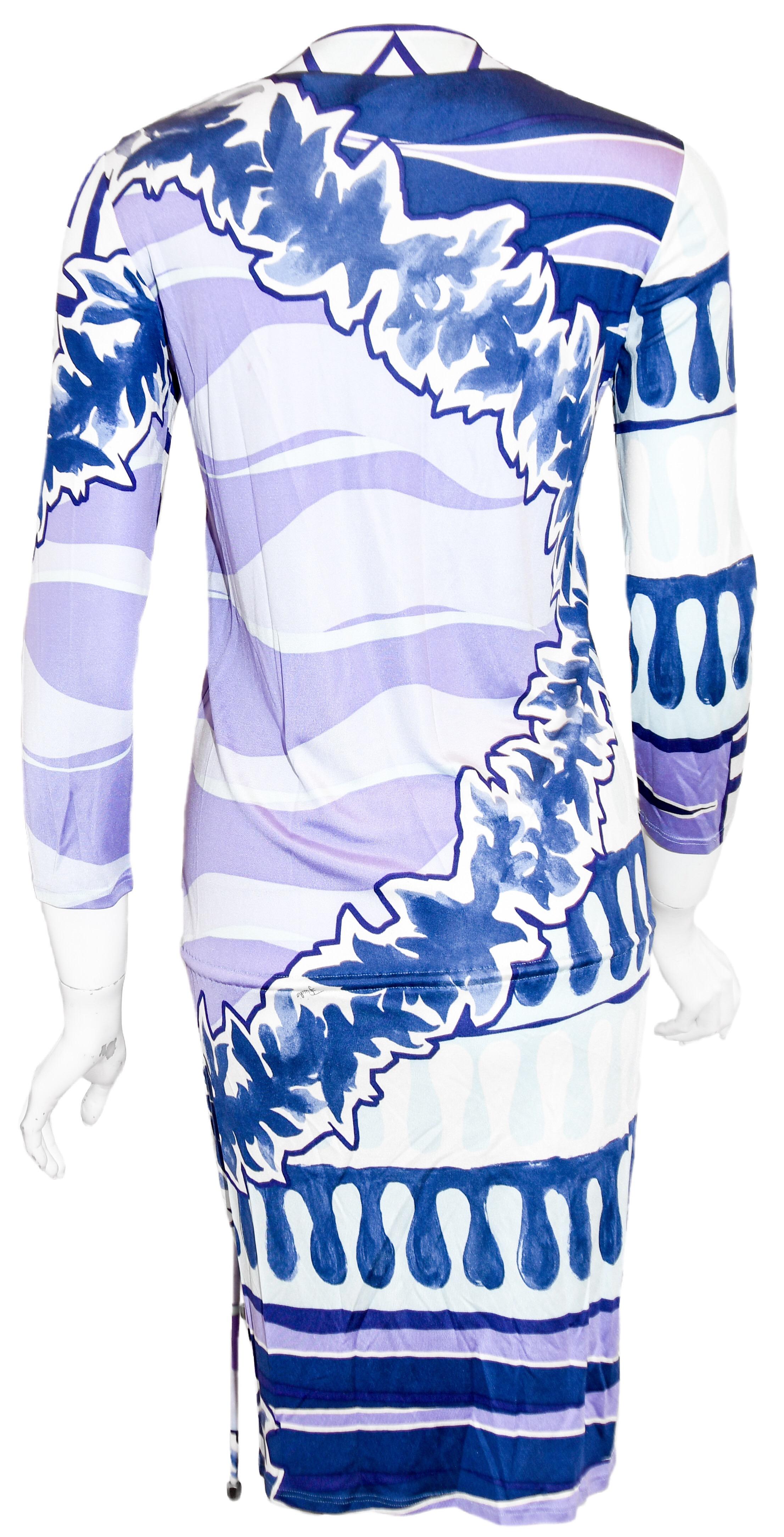 Purple Emilio  Pucci Silk Blue, Lavender & White Blouson Style Dress With Drawstring For Sale