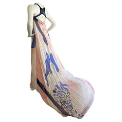 Emilio Pucci SIlk Chiffon Tie Dye Maxi Dress with Long Train and Sequin Accents