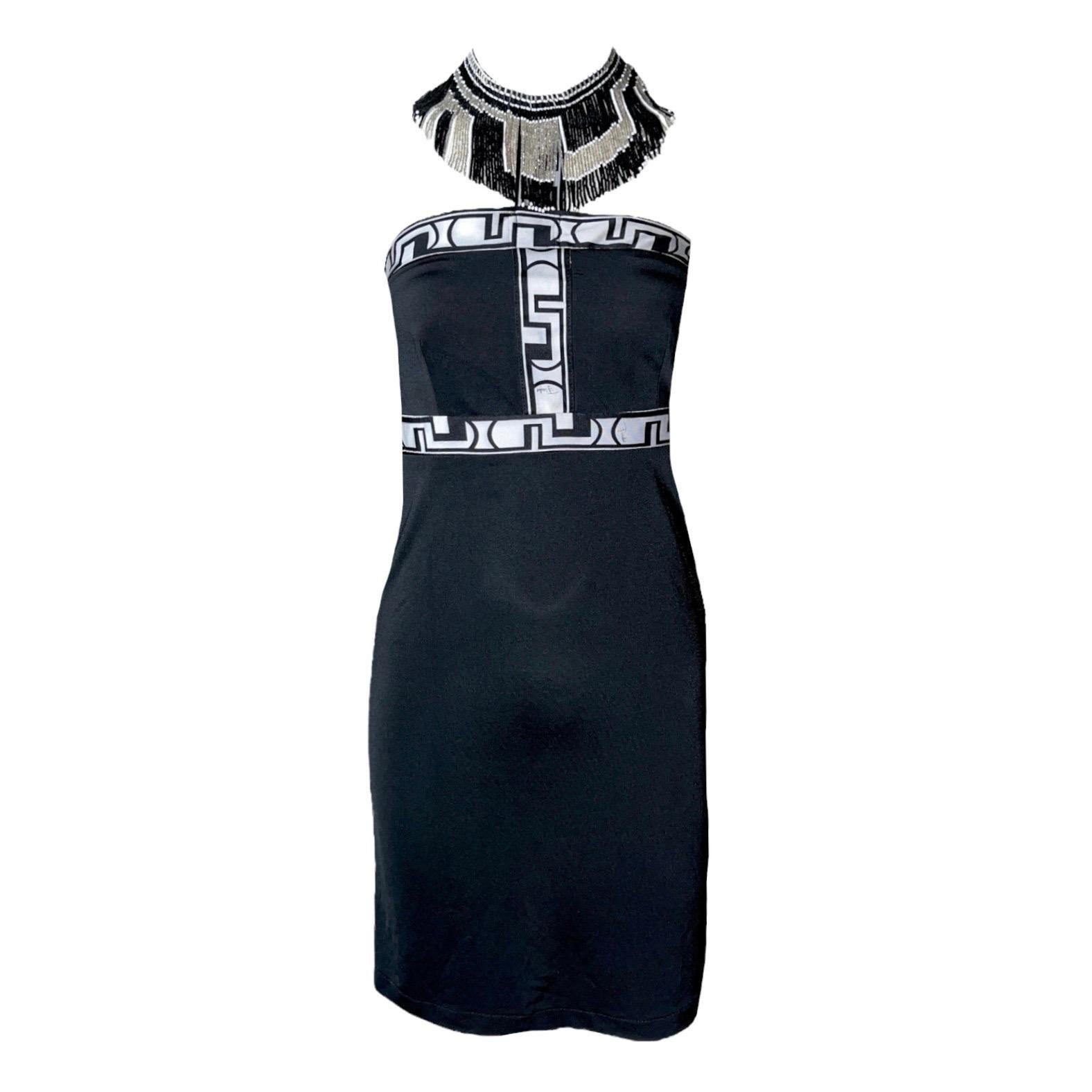 Black Emilio Pucci Silk Dress with Beaded Fringe Collar XS