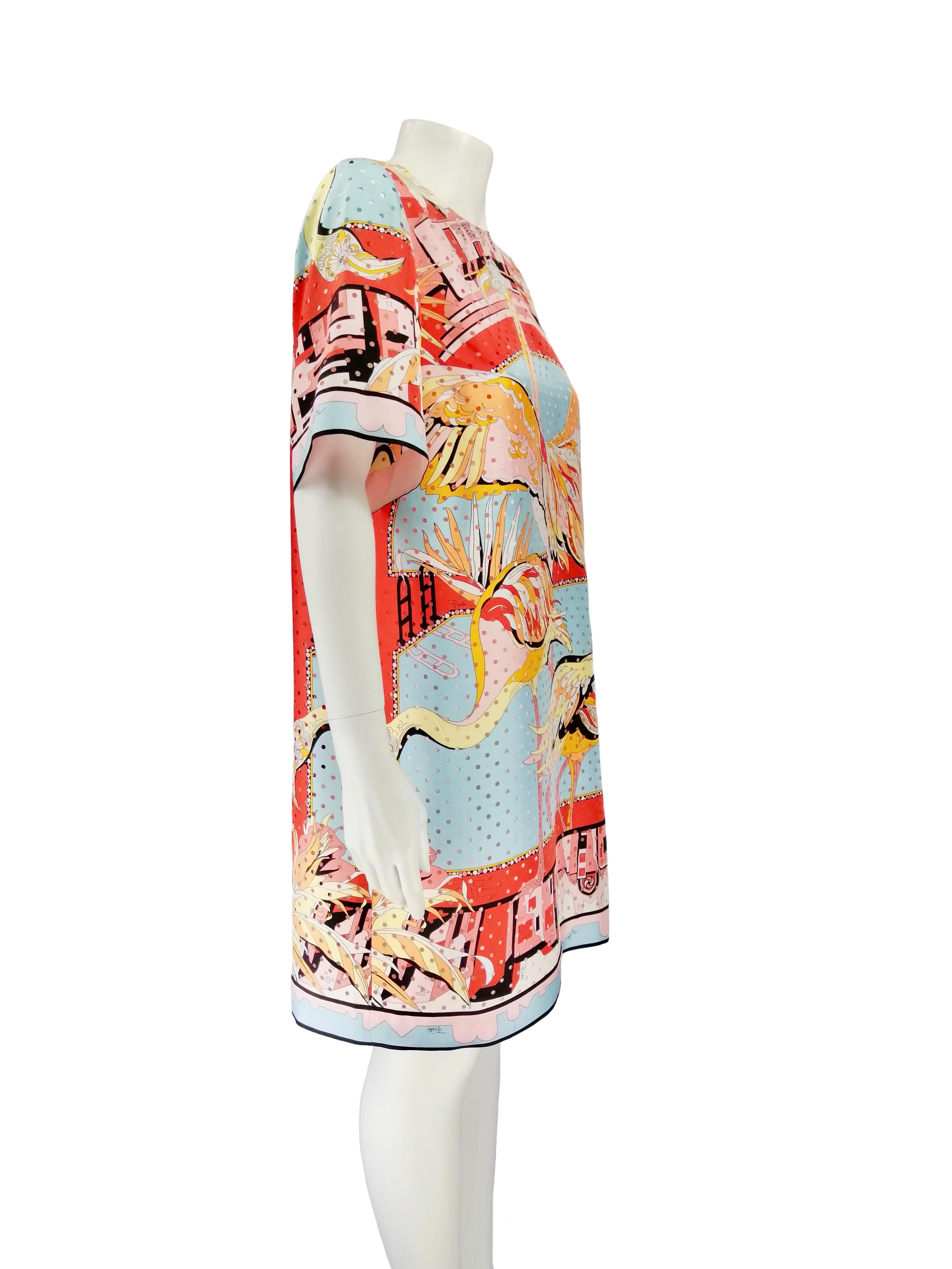 Beige EMILIO PUCCI silk flamingo dress
