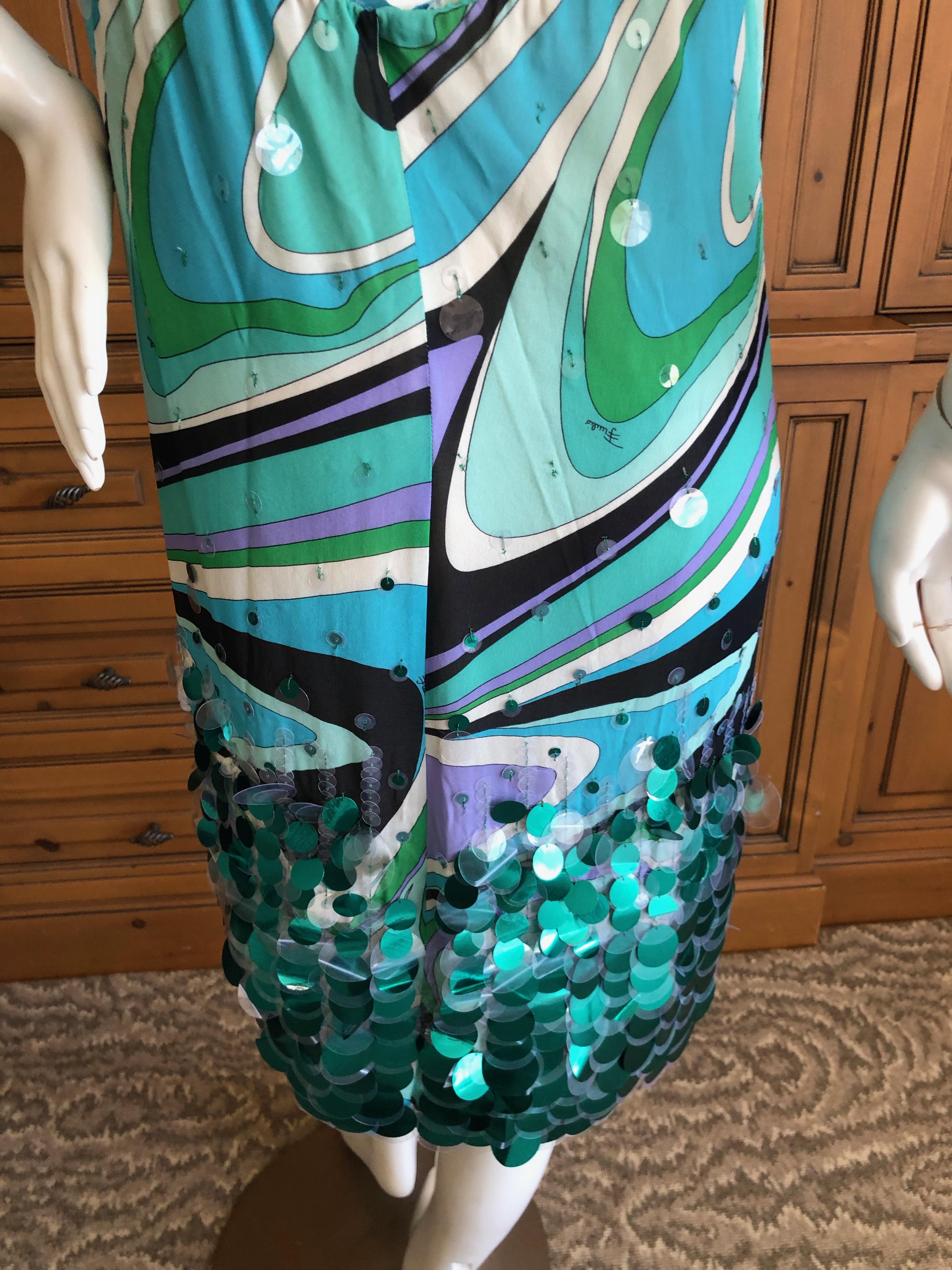 Women's Emilio Pucci Silk Halter Cocktail Dress with Fish Scale Sequin Details