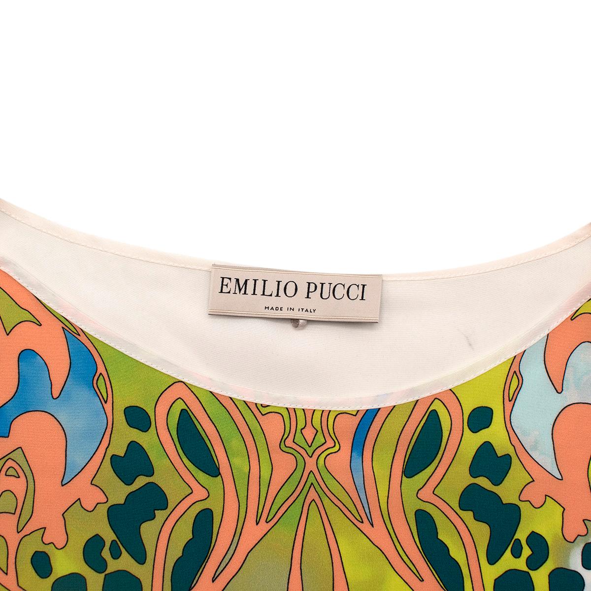Emilio Pucci Silk Ivory & Orange/Lime Green Abstract Print Tunic - US 4 In New Condition For Sale In London, GB