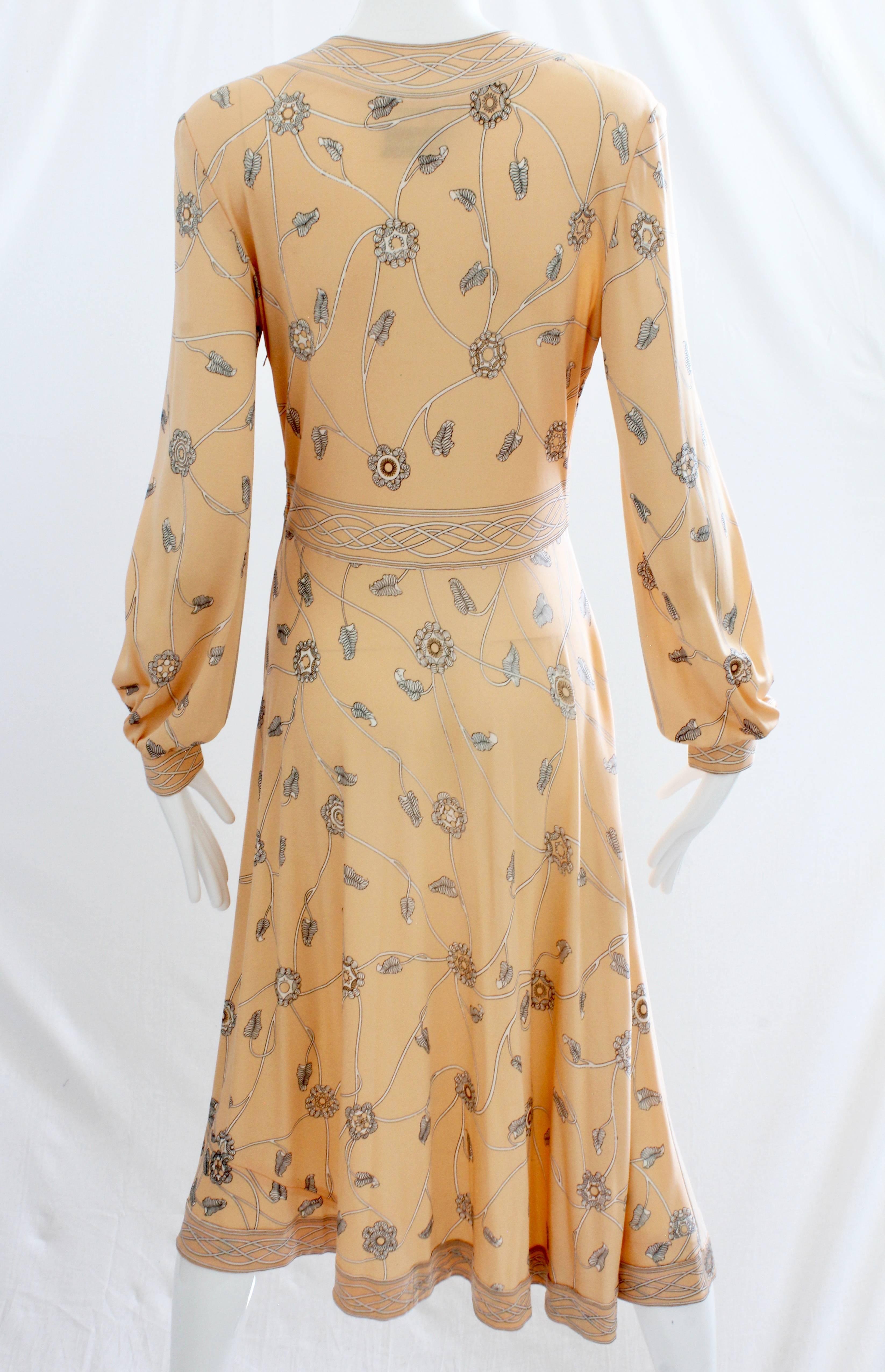 Women's Emilio Pucci Peach Floral Graphic Print Silk Jersey Dress, 1960s