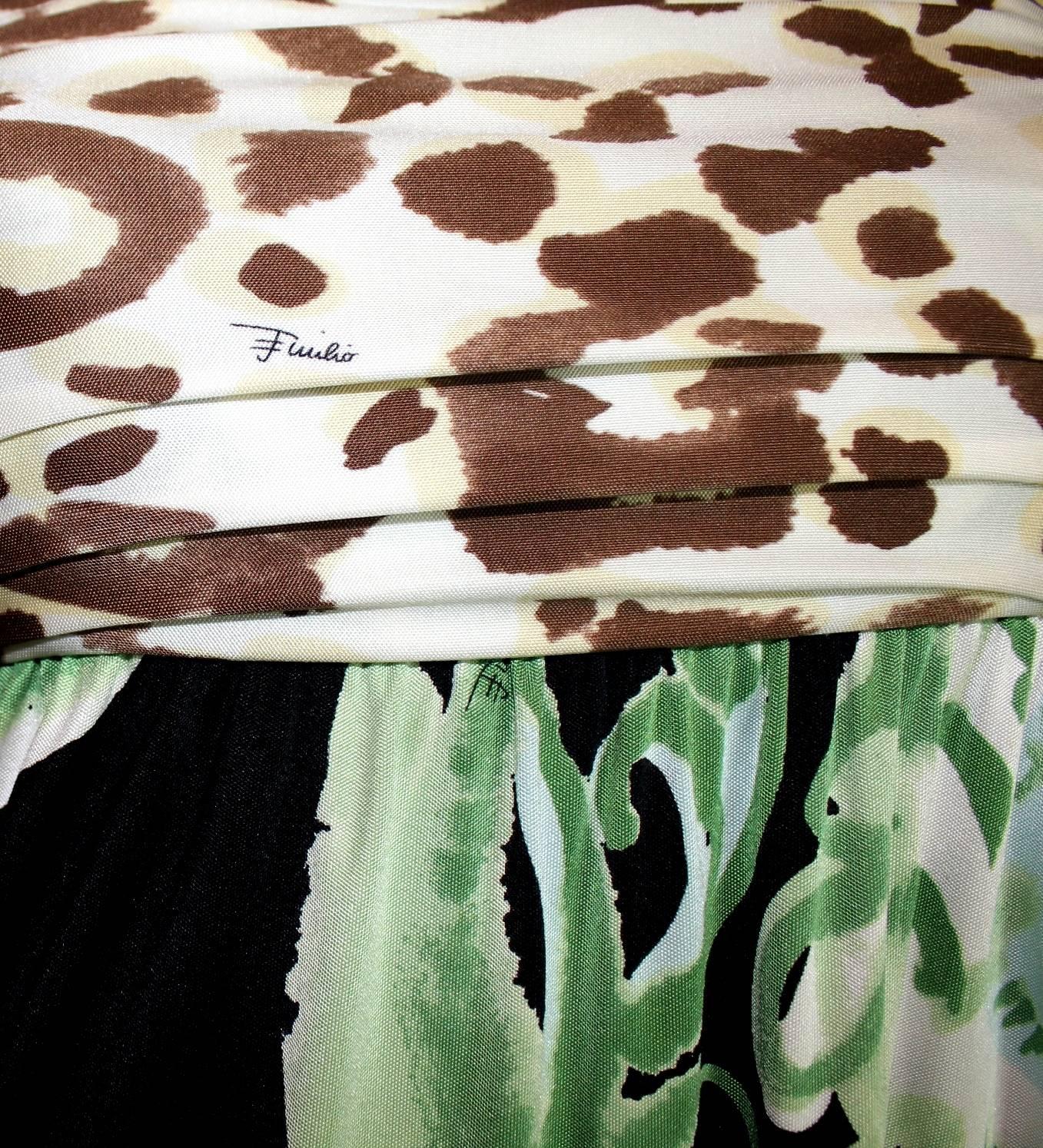 Beige UNWORN Emilio Pucci Silk Jersey Jungle Cheetah Floral Botanical Print Dress 42