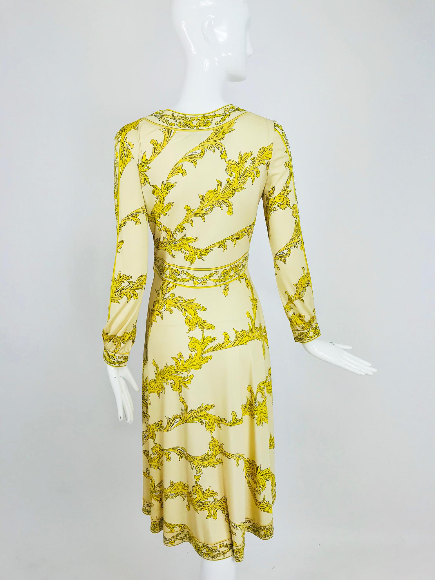 Emilio Pucci Silk jersey Print V Neck Dress 1970s 5