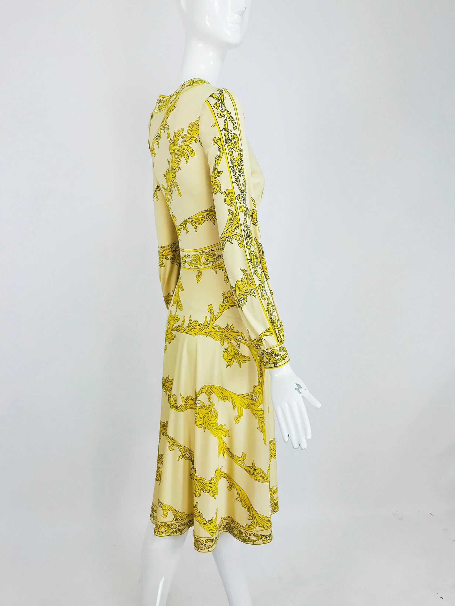 Emilio Pucci Silk jersey Print V Neck Dress 1970s 2