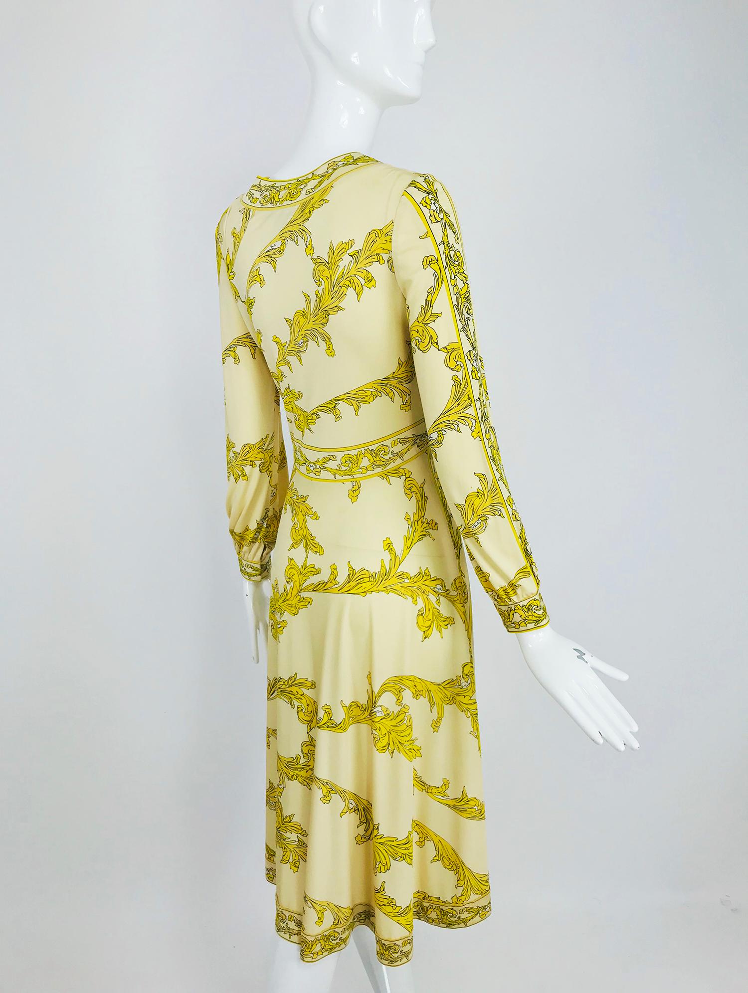 Emilio Pucci Silk jersey Print V Neck Dress 1970s 3