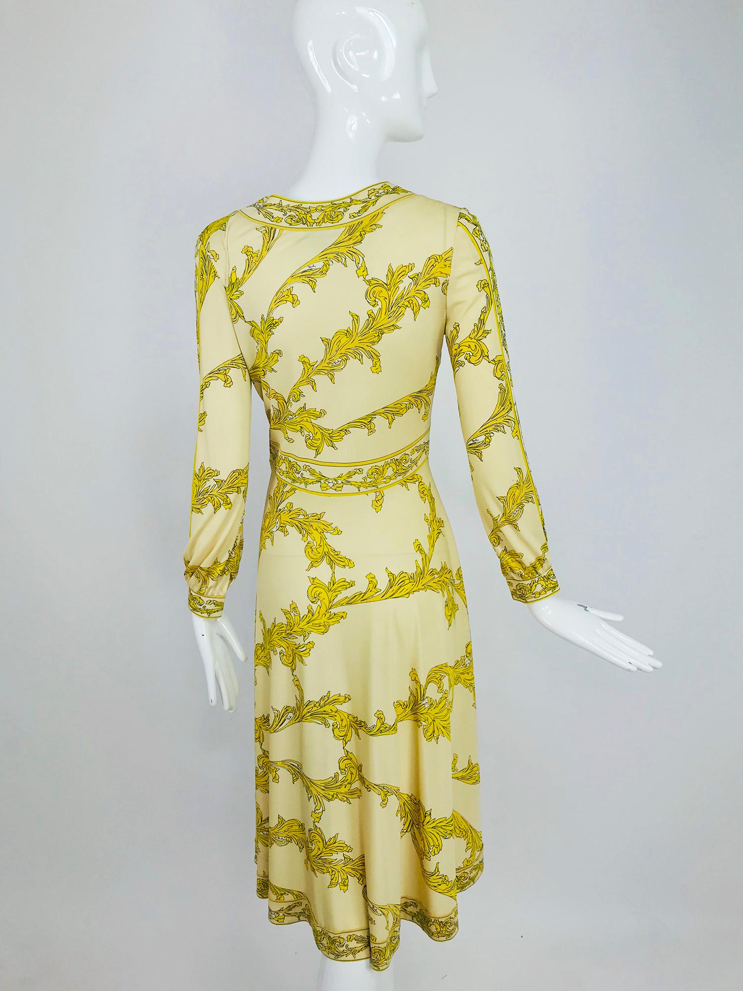 Emilio Pucci Silk jersey Print V Neck Dress 1970s 4